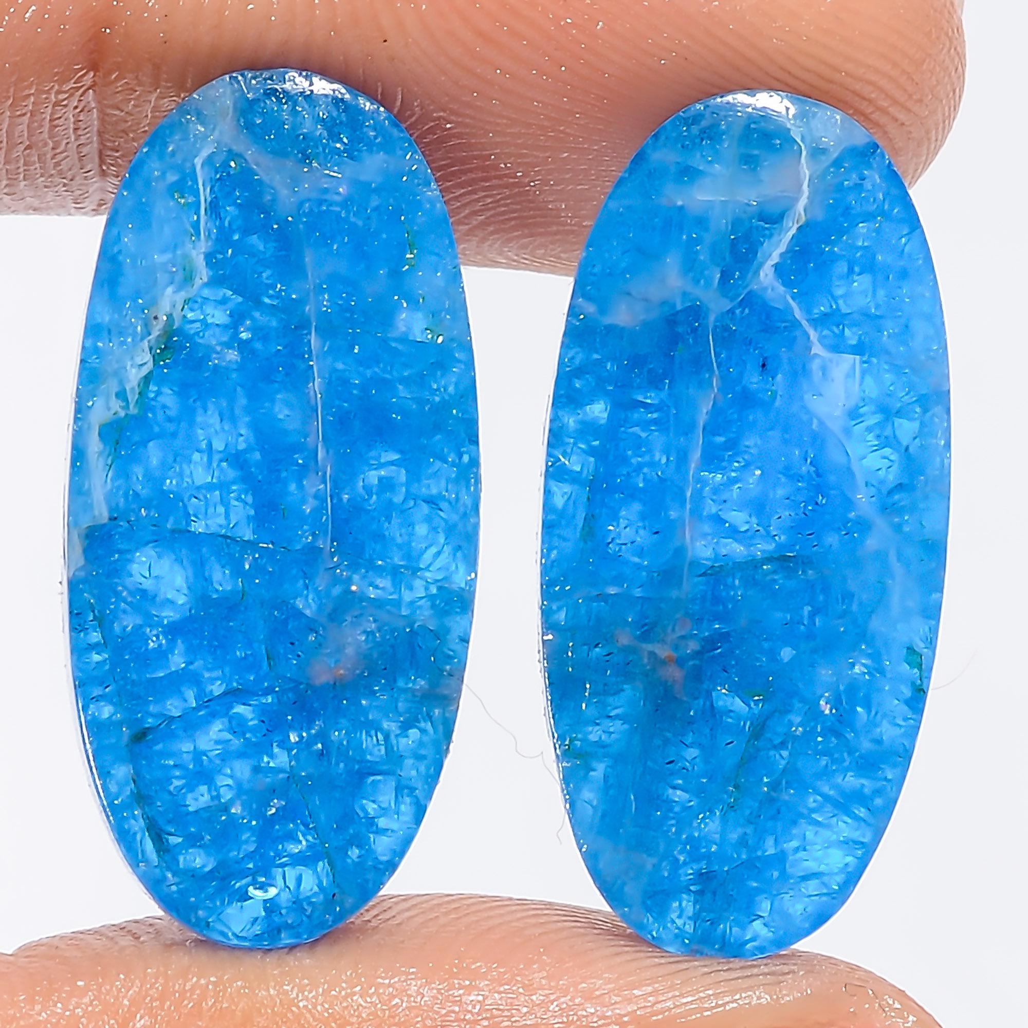 Neon Blue Apatite Gemstone Pair, AAA Quality, Matched Stones - image 6