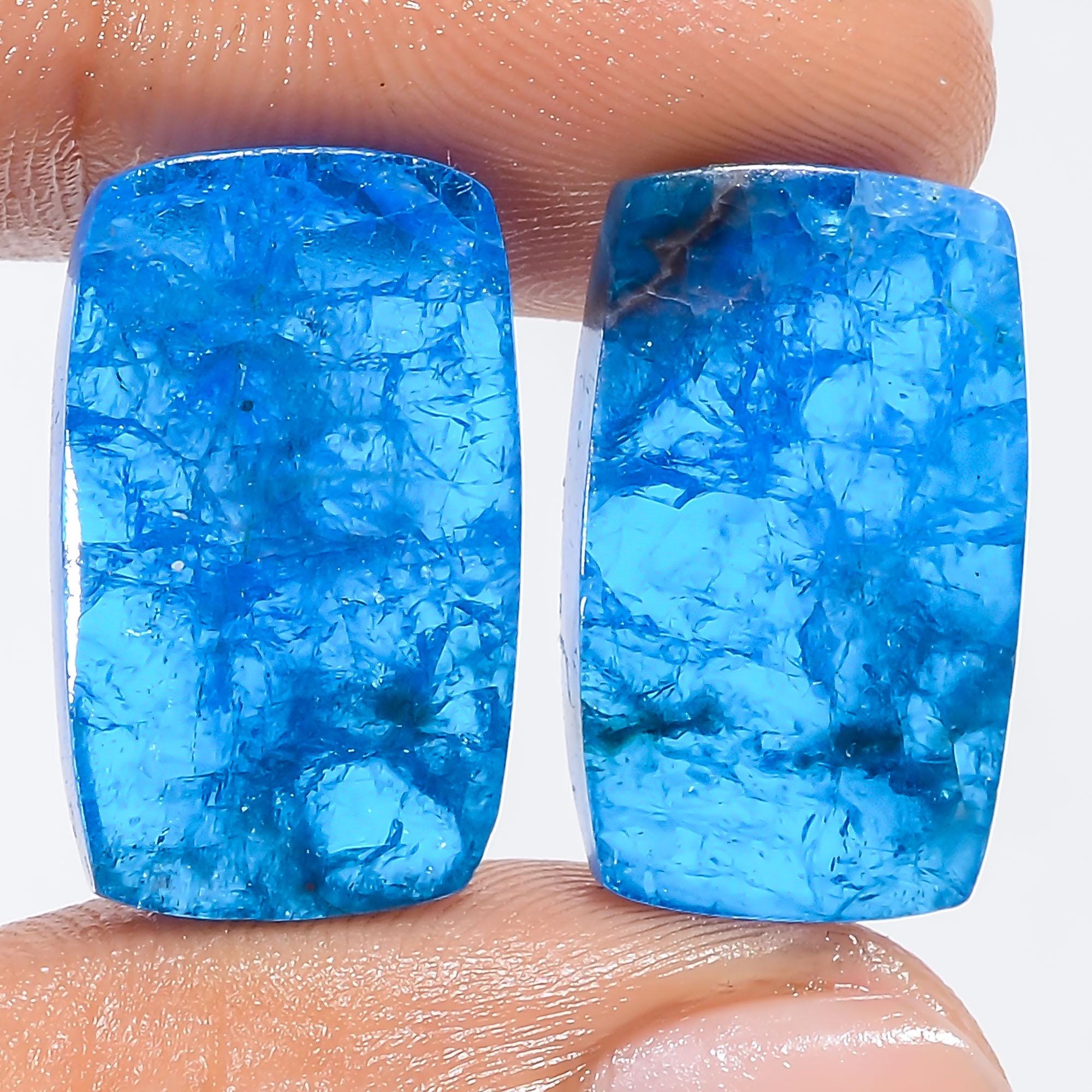 Neon Blue Apatite Gemstone Pair, AAA Quality, Matched Stones - image 7