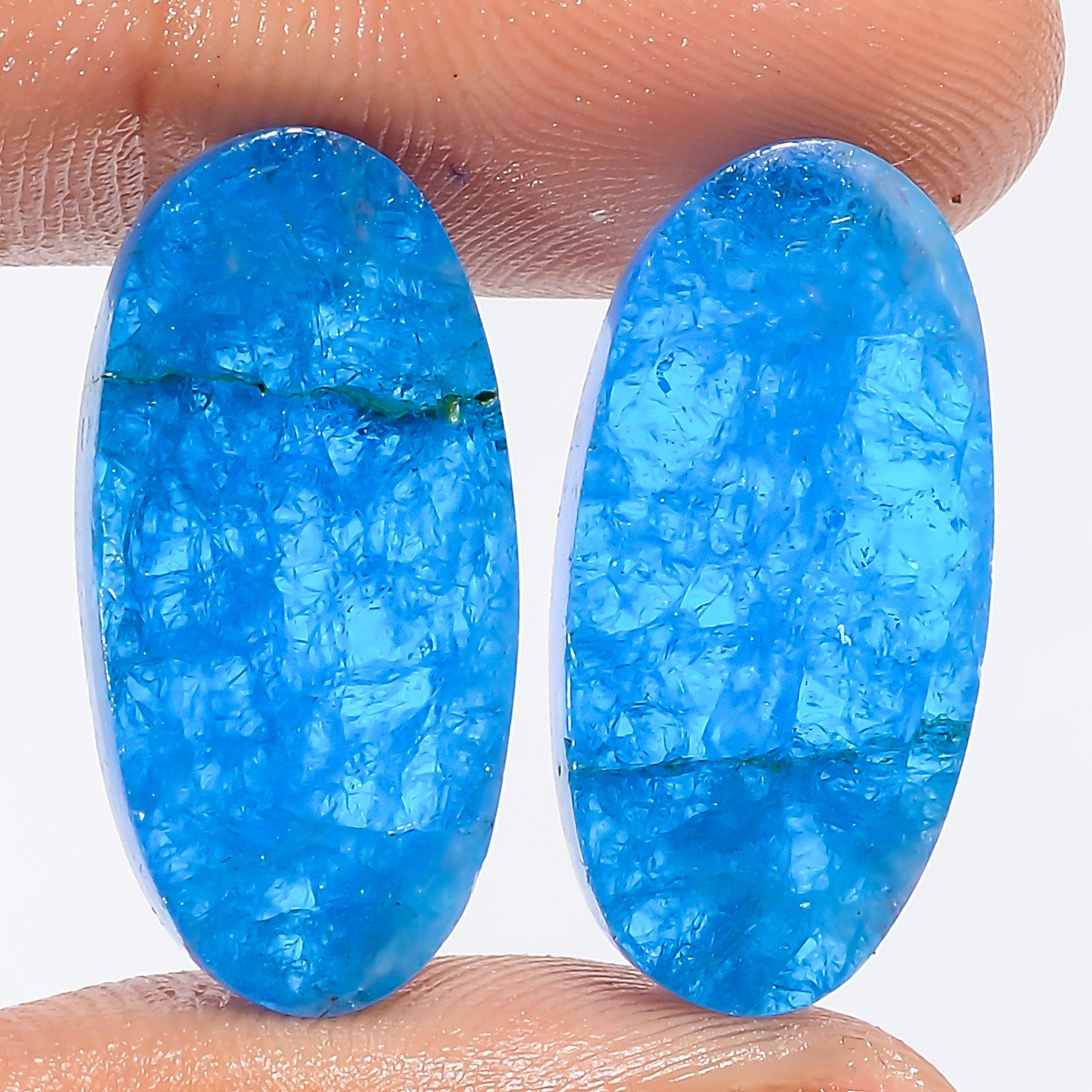 Neon Blue Apatite Gemstone Pair, AAA Quality, Matched Stones - image 9