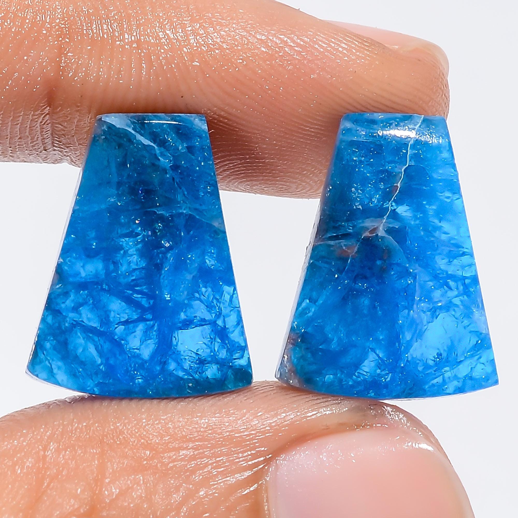 Neon Blue Apatite Gemstone Pair, AAA Quality, Matched Stones - image 10