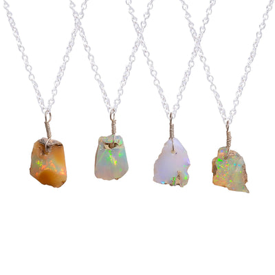 AA+ Raw Ethiopian Opal Pendant with Natural Fire Tones in Silver Brass (Approx. 12 mm to 18 mm size)