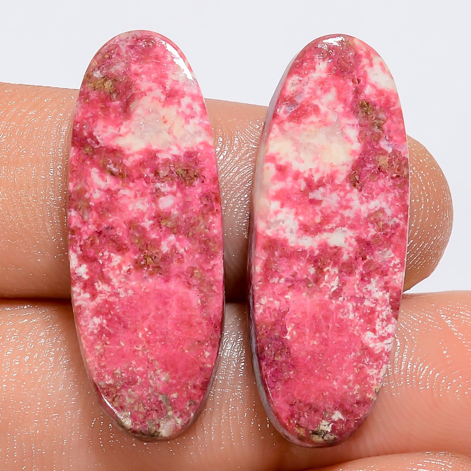 AAA Pink Thulite Gemstone Pair, Norway Cabochons - image 3