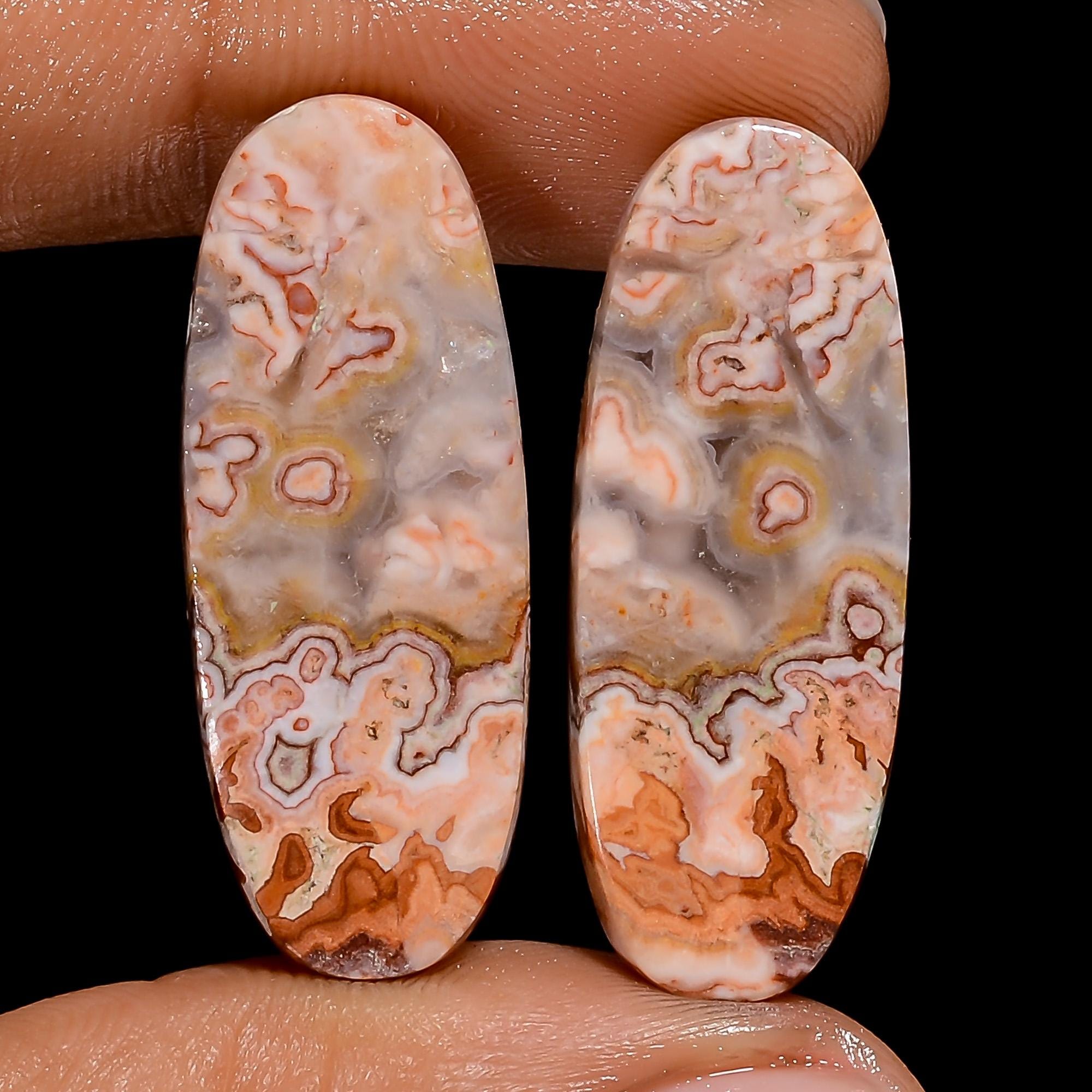 Rosita Jasper Gemstone Pair, Oval Cabochons for Jewelry Making - image 2