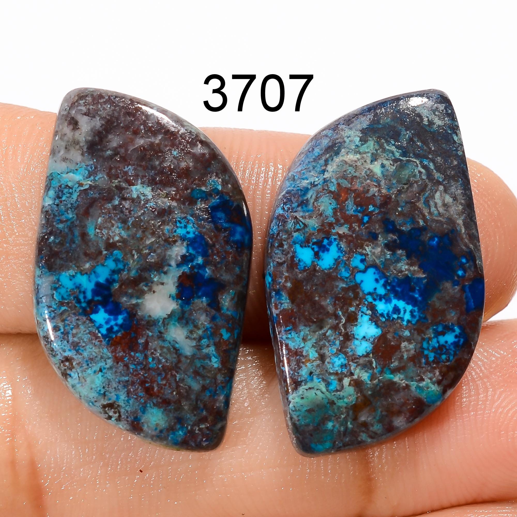 Natural Shattuckite Gemstone Pair: Matched Cabochons for Earring Making - image 3