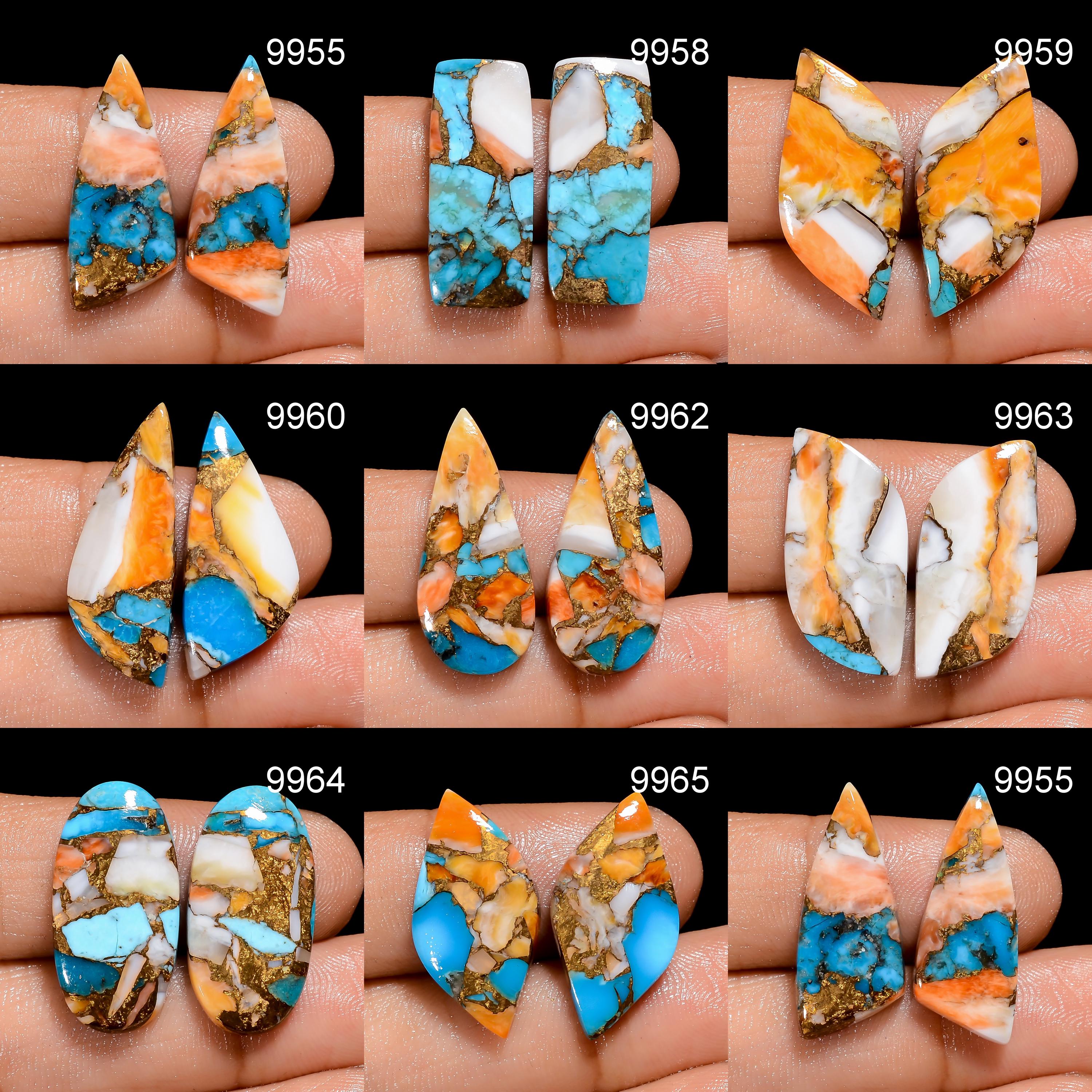 Oyster Copper Turquoise Pair, AAA Gemstone, 25x12x4mm - image 3