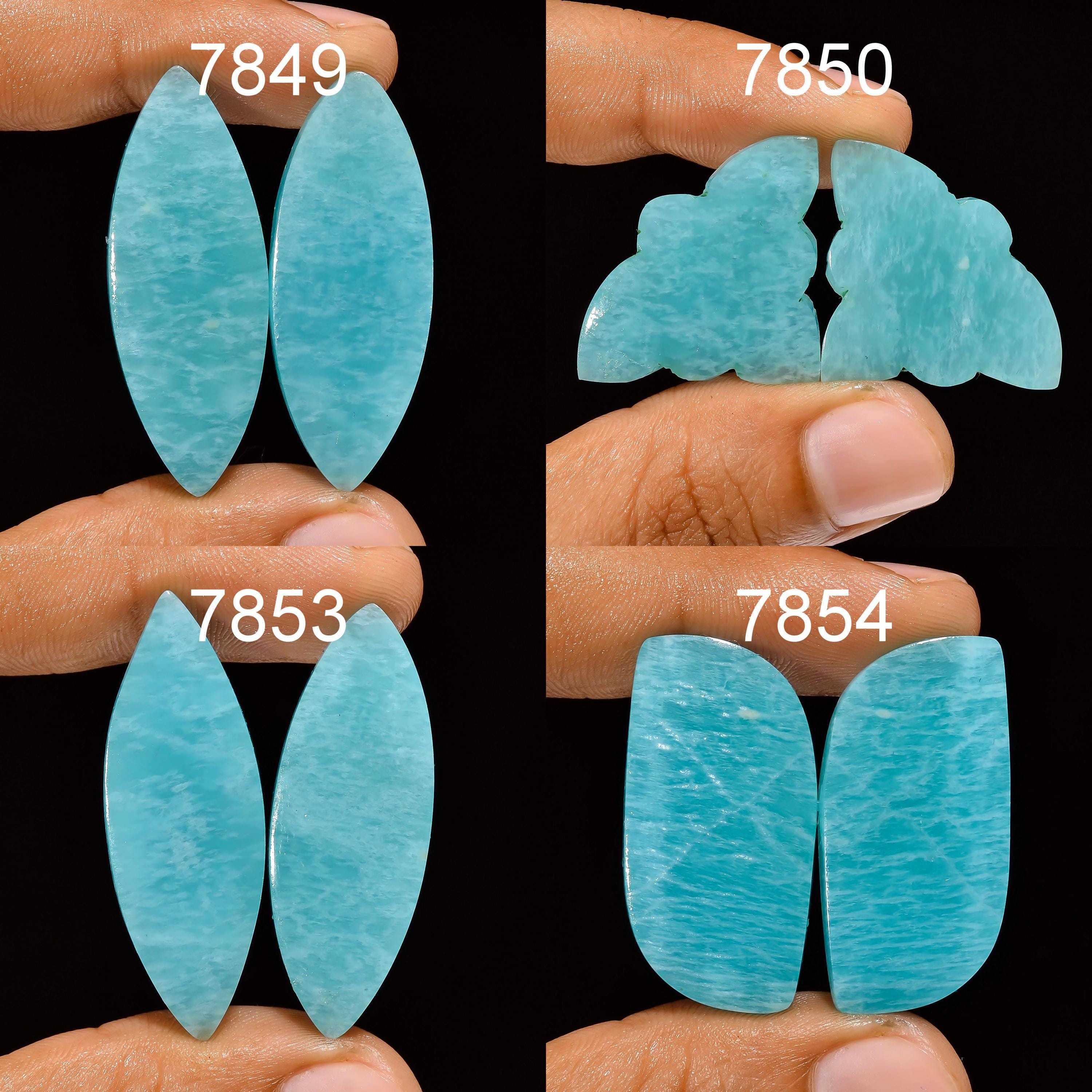Rare Natural Amazonite Cabochon Pair Matched Loose Gemstones for Handmade Jewelry Making Unique. - image 2