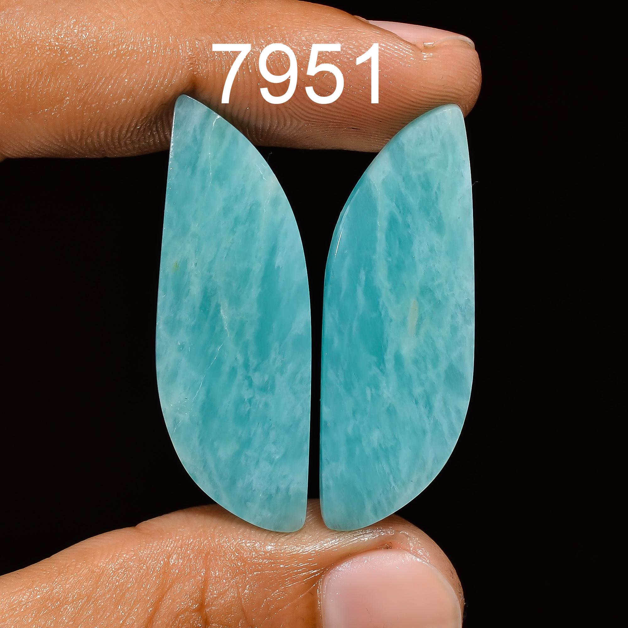 Rare Natural Amazonite Cabochon Pair Matched Loose Gemstones for Handmade Jewelry Making Unique. - image 3