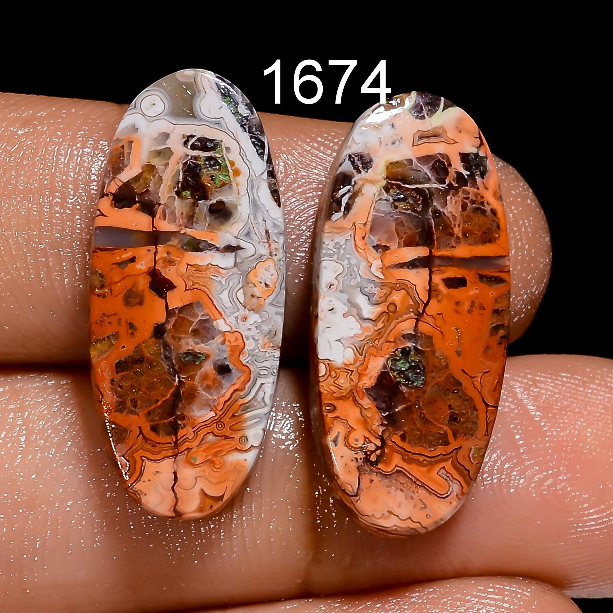 Natural Crazy Lace Agate Pair, AAA Gemstone Cabochons