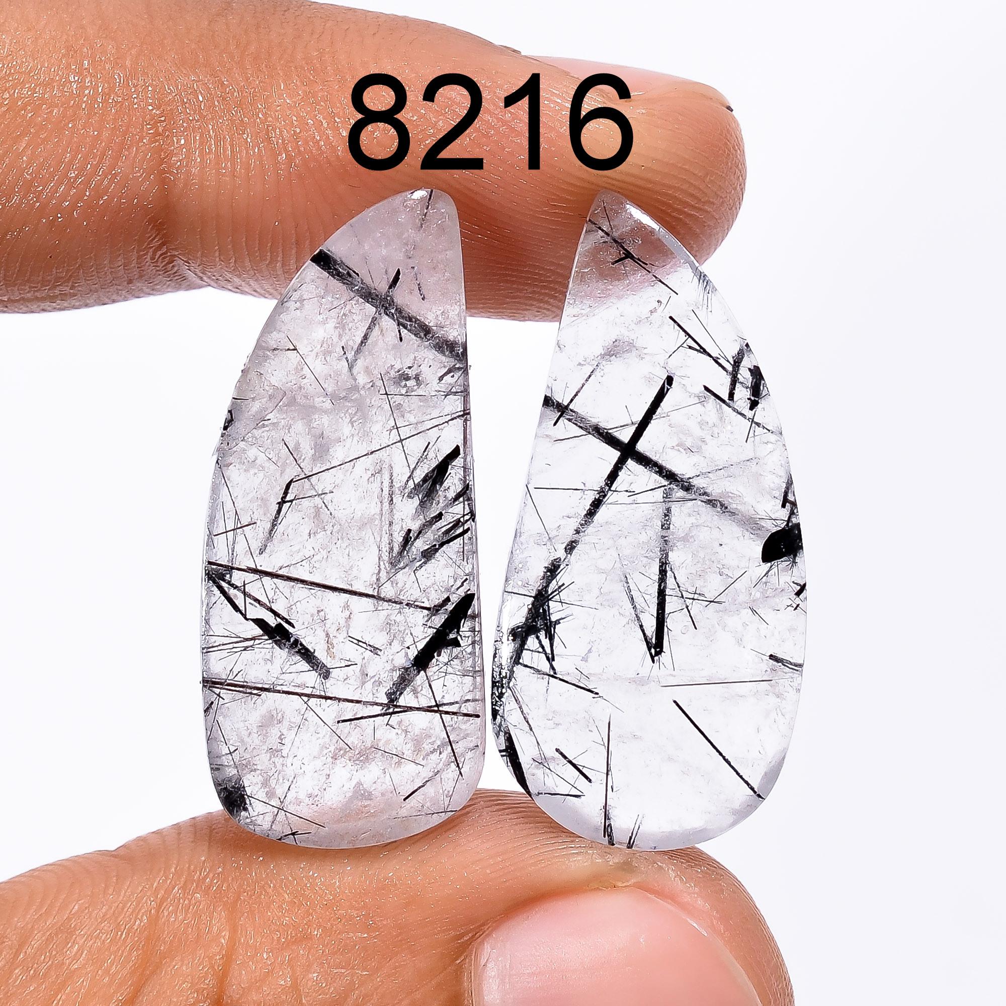 AAA Black Rutile Quartz Cabochon Pair, Natural Tourmaline Gemstone - image 4