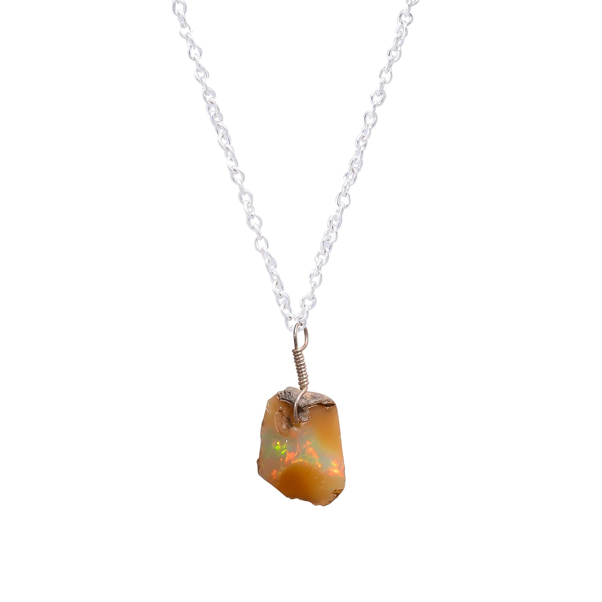 Natural Fire Play Raw Ethiopian Opal Pendant Approx. 12 mm to 18 mm size