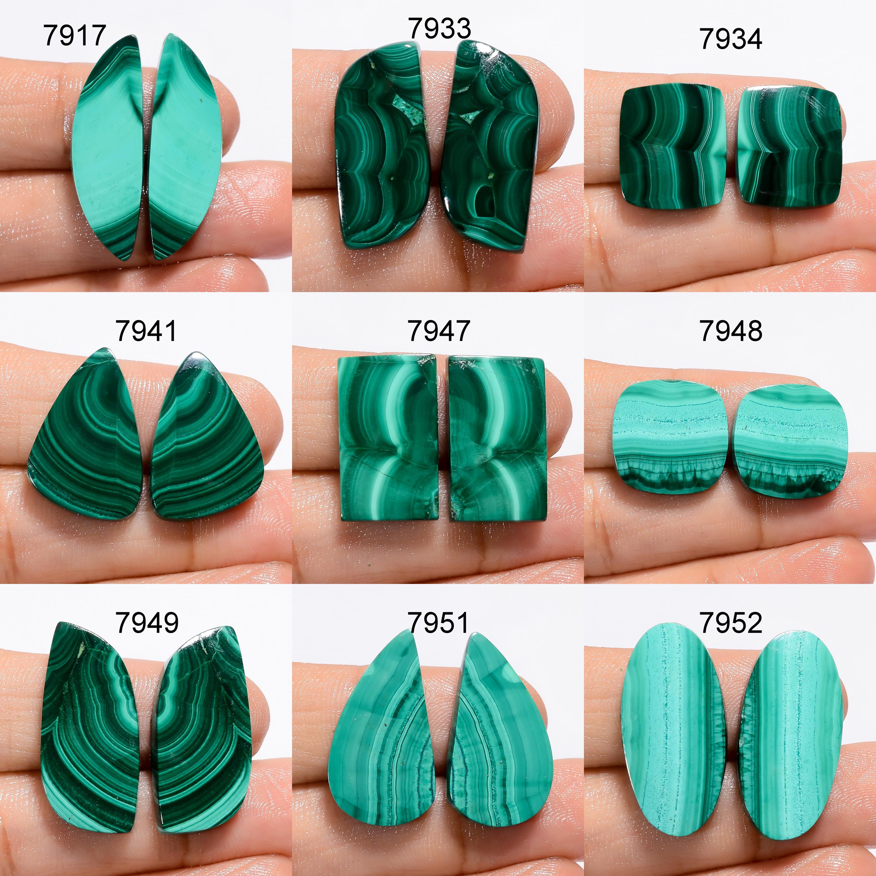 Natural Malachite Gemstone Pair, AAA Quality African Loose Cabochon For Jewelry Making - image 2