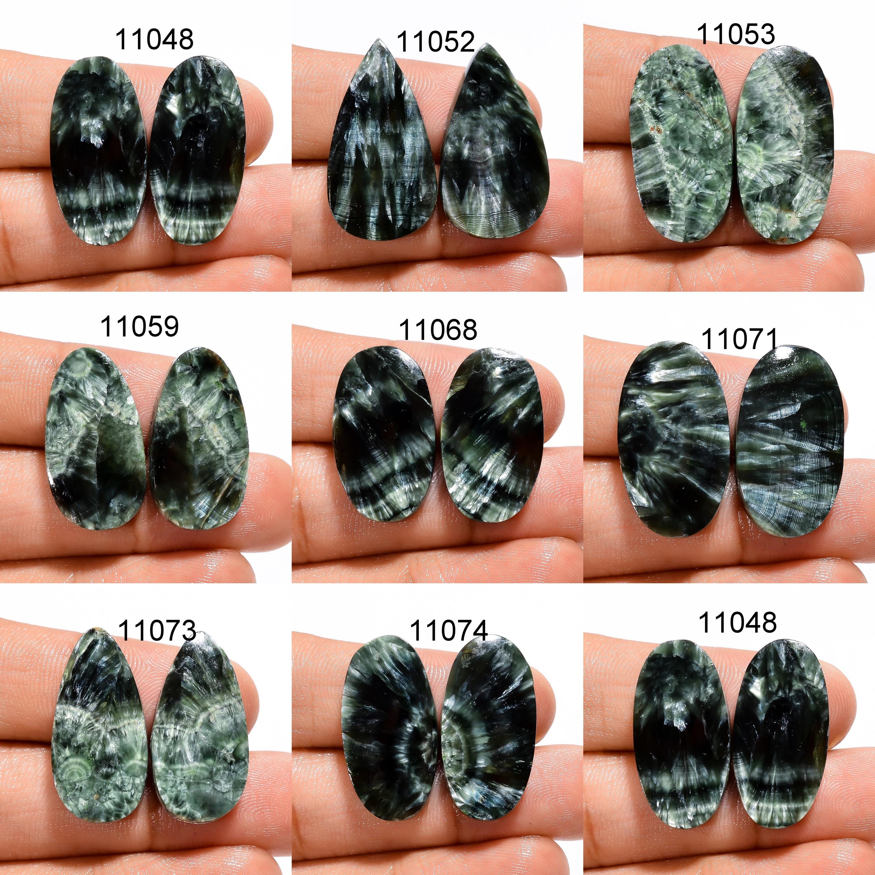 Natural Seraphinite Gemstone Pair, Oval Shape Green Seraphinite Cabochon, Green Seraphinite Pair For Jewelry Making Supp - image 3