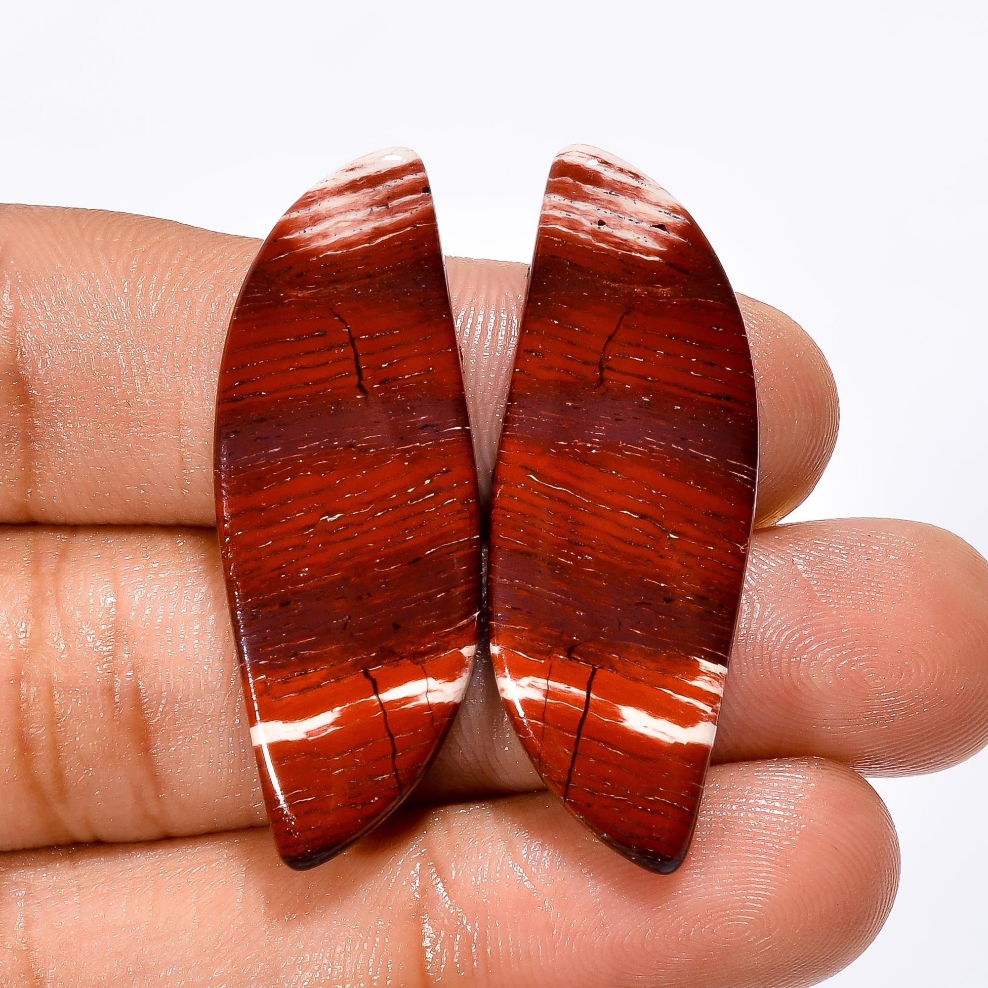 Snakeskin Jasper Cabochon Pair: Natural Gemstone for Jewelry Making (23X13X3 mm, 28.5 Cts - image 5