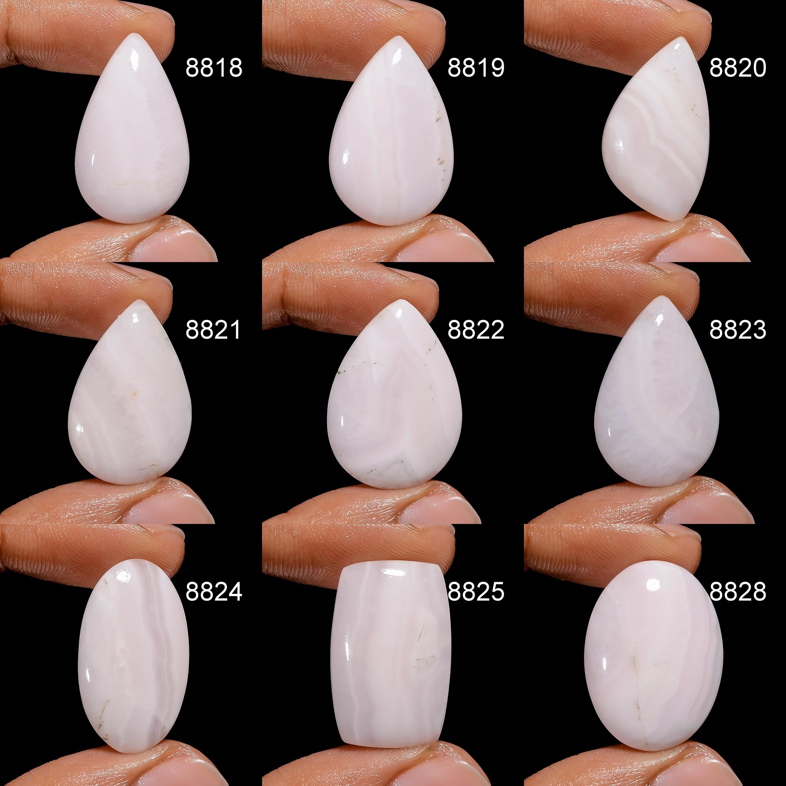 8851-Natural White Agate Cabochon, Teardrop Gemstone - image 8