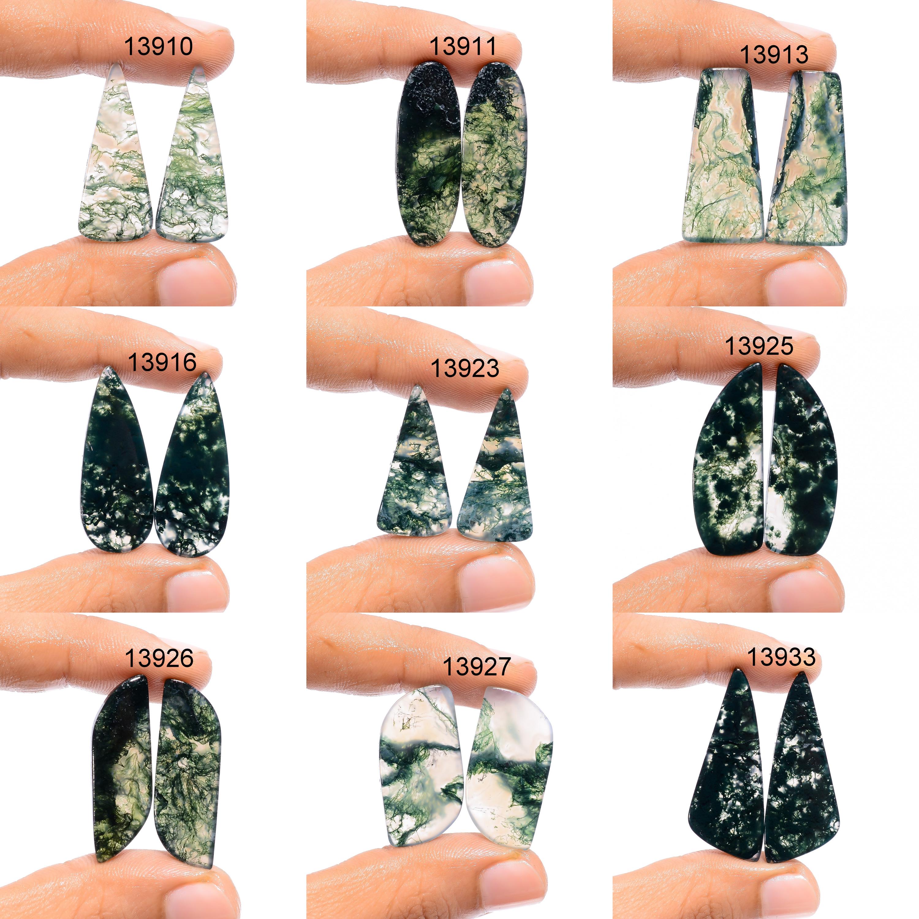 Moss Agate Gemstone Pair, Designer Cabochons, DIY Jewelry Supply - image 2