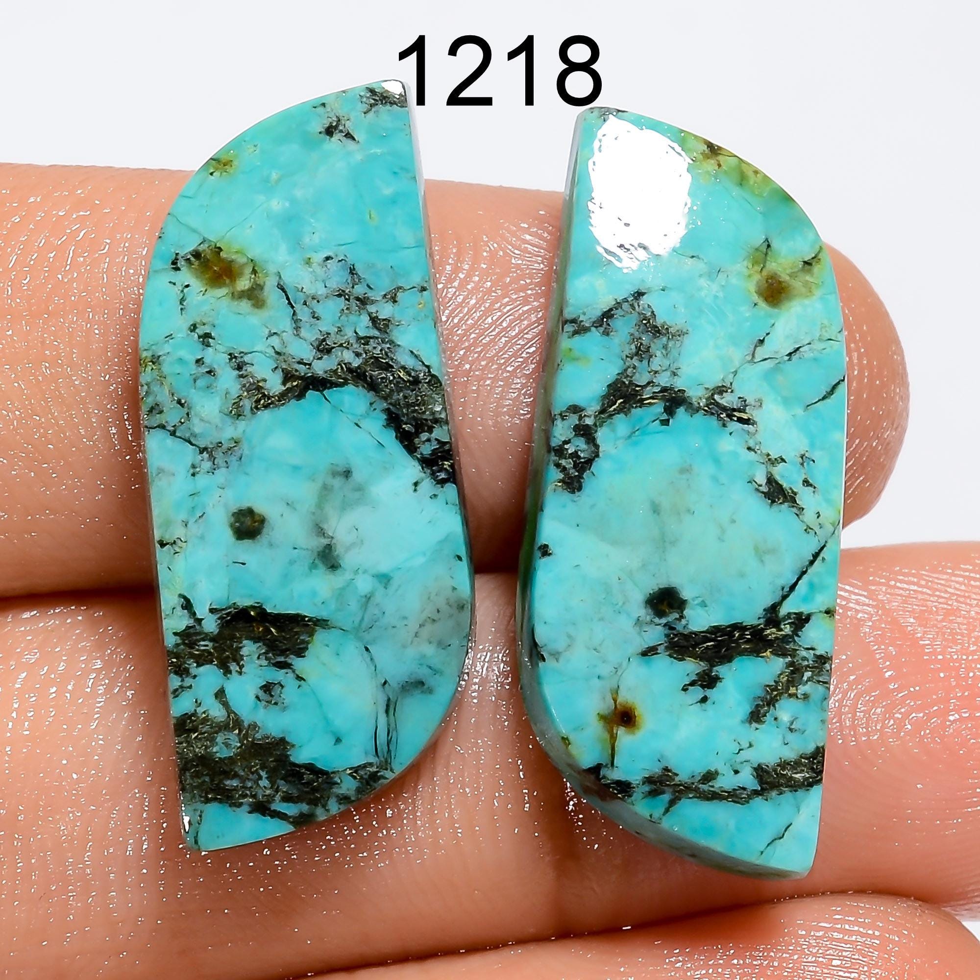 Natural Tibetan Turquoise Pair Gemstone, AAA Matched Cabochon for Earrings, Healing Crystal Gift