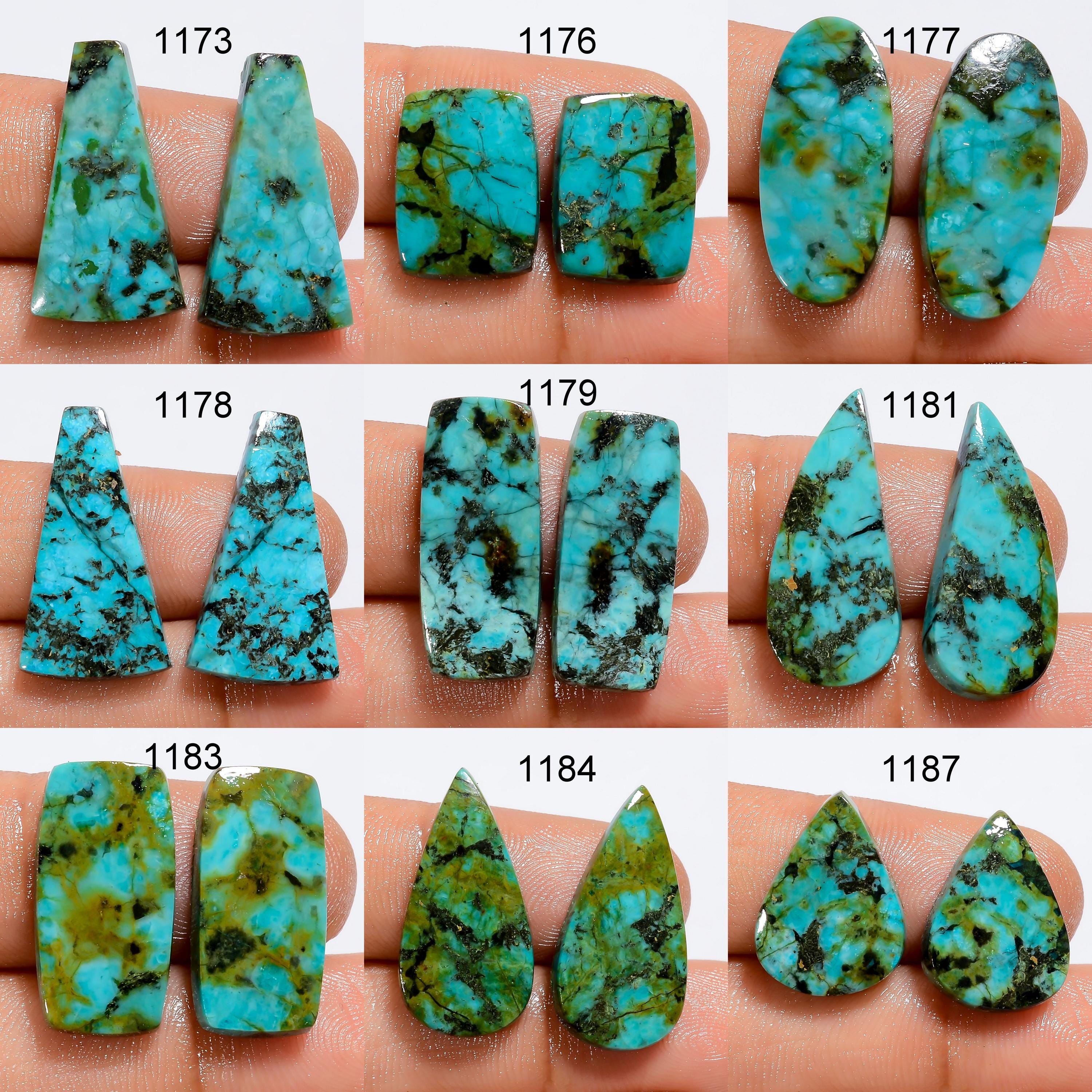 Natural Tibetan Turquoise Pair Gemstone, AAA Matched Cabochon for Earrings, Healing Crystal Gift - image 2