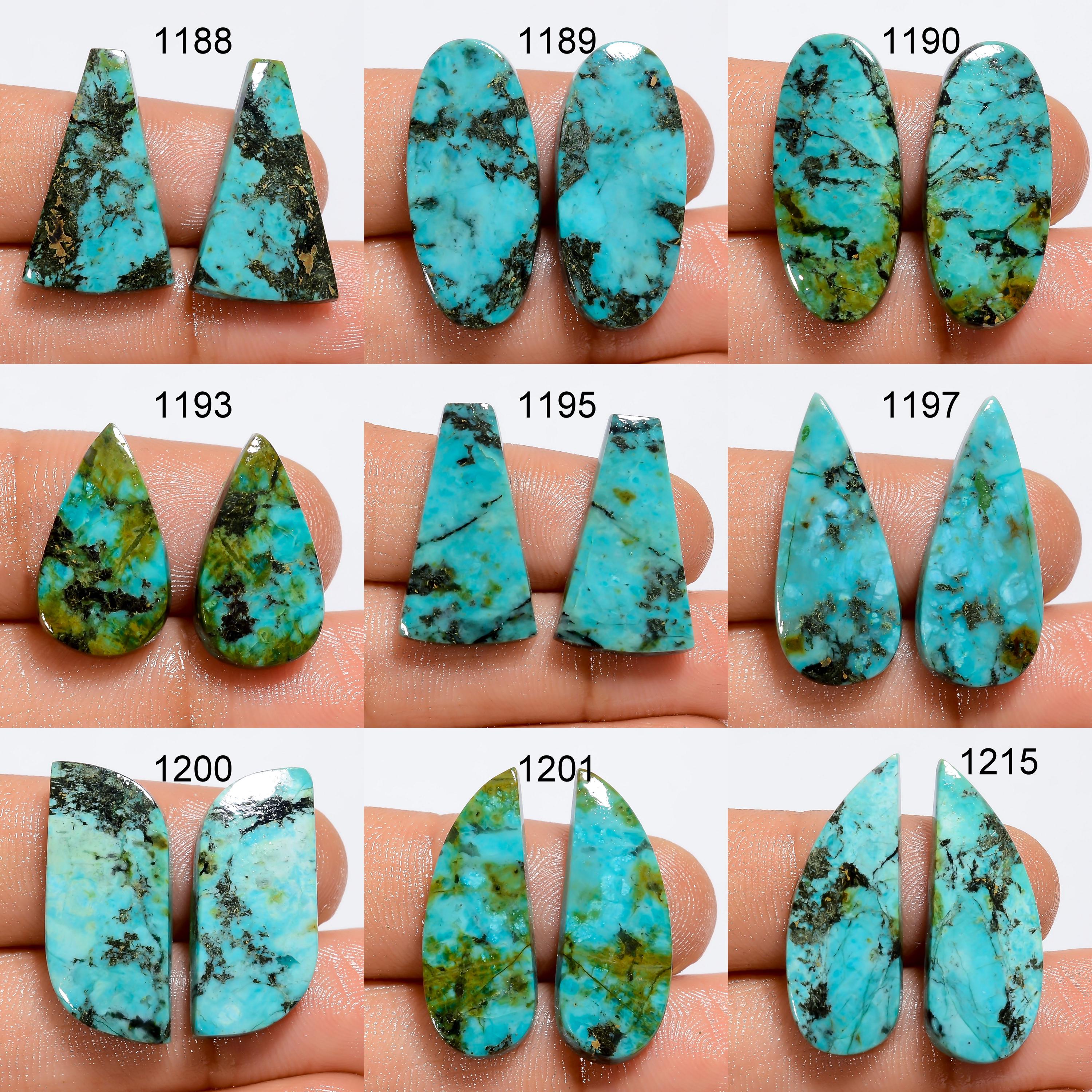 Natural Tibetan Turquoise Pair Gemstone, AAA Matched Cabochon for Earrings, Healing Crystal Gift - image 3
