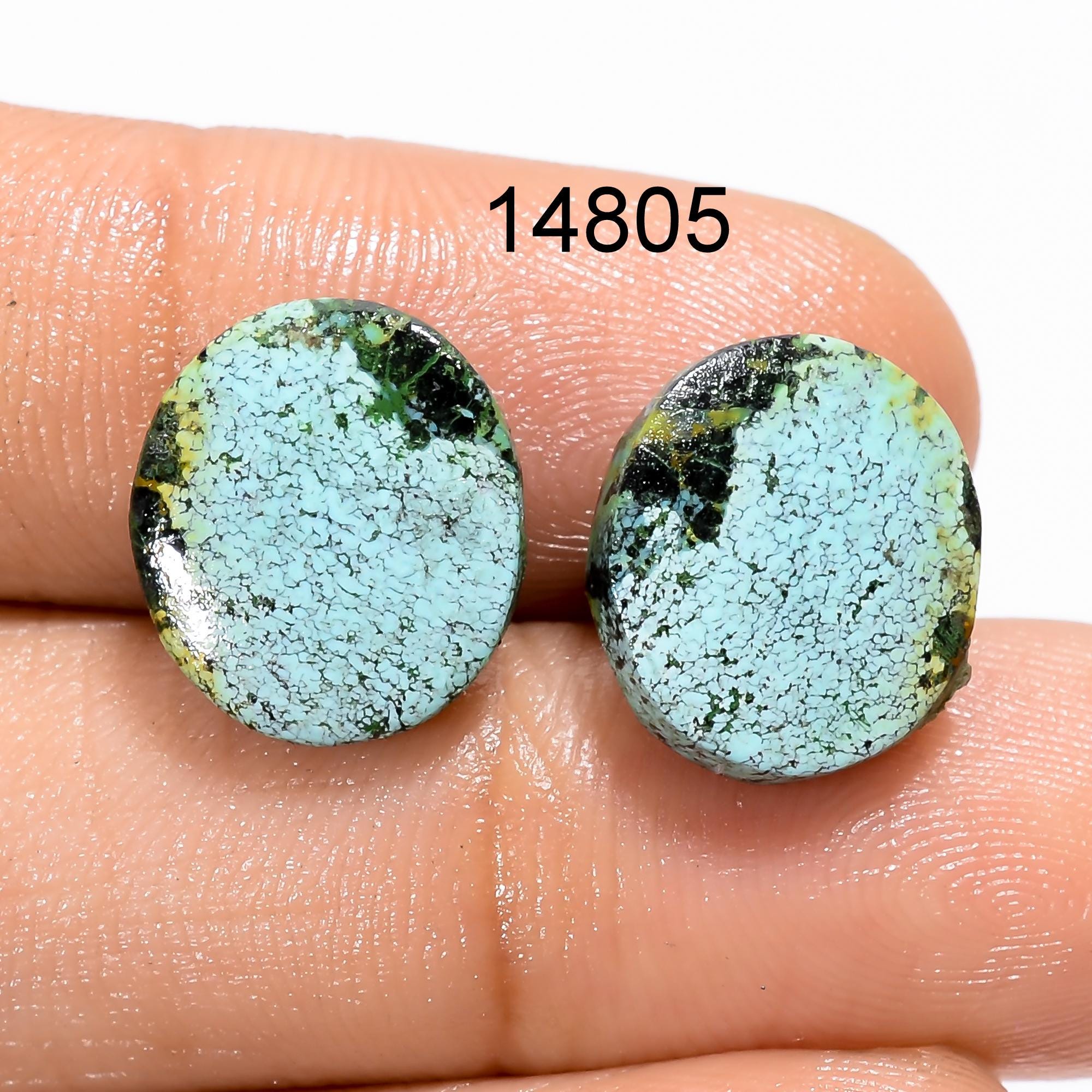 Natural Tibetan Turquoise Gemstone Cabochon Pair, AAA Quality - image 2