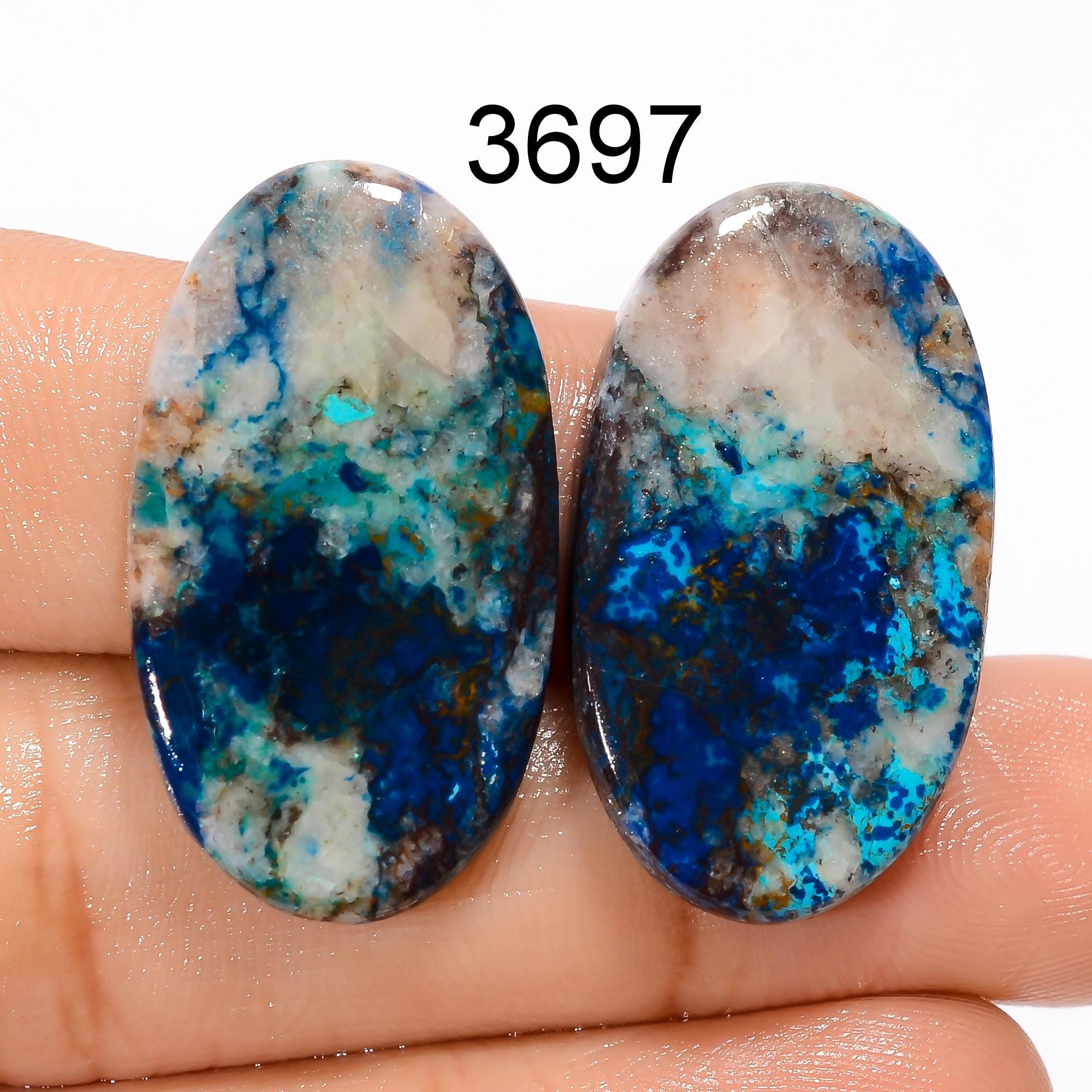 Natural Shattuckite Gemstone Pair: Matched Cabochons for Earring Making - image 2