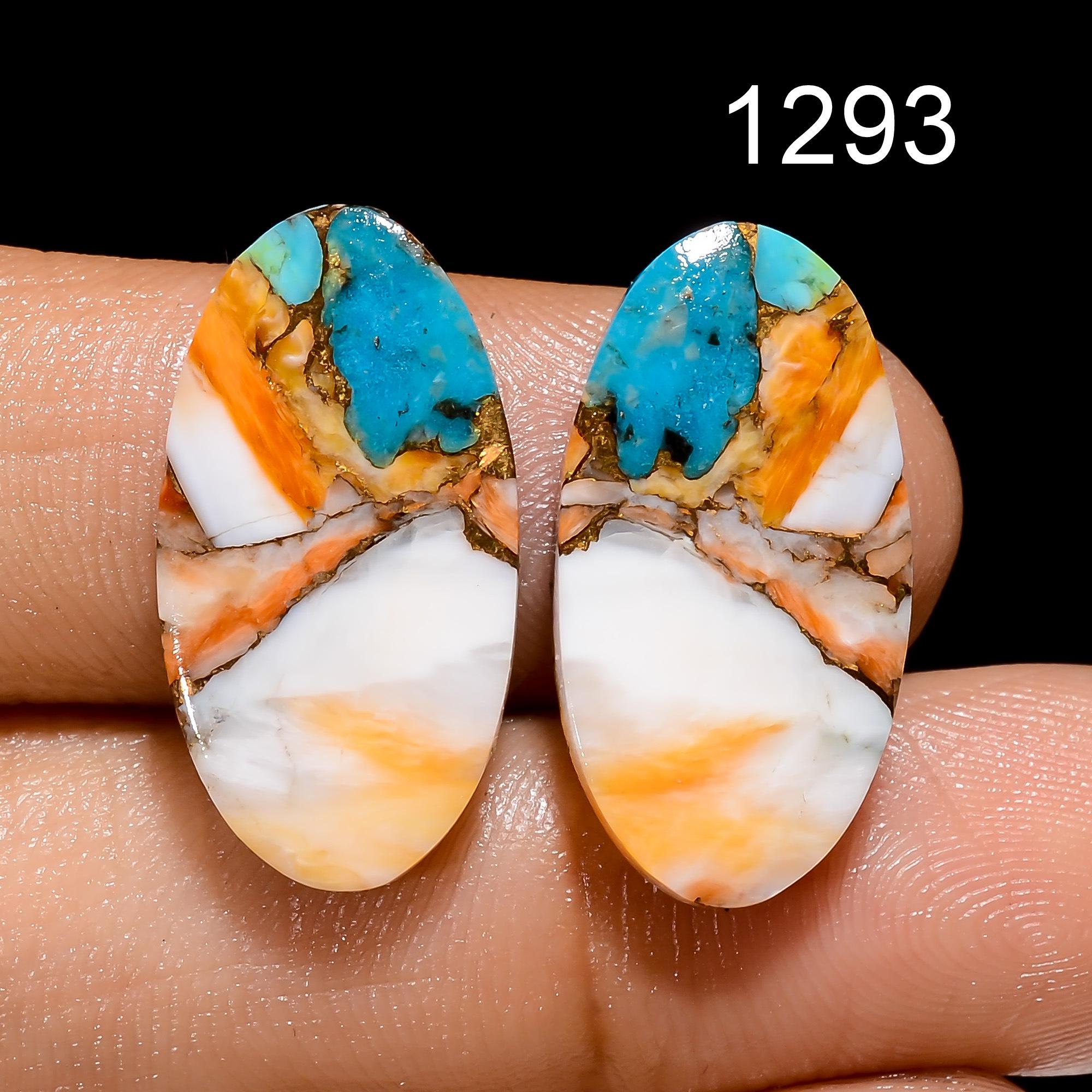 Oyster Copper Turquoise Pair, AAA Gemstone, 25x12x4mm - image 2