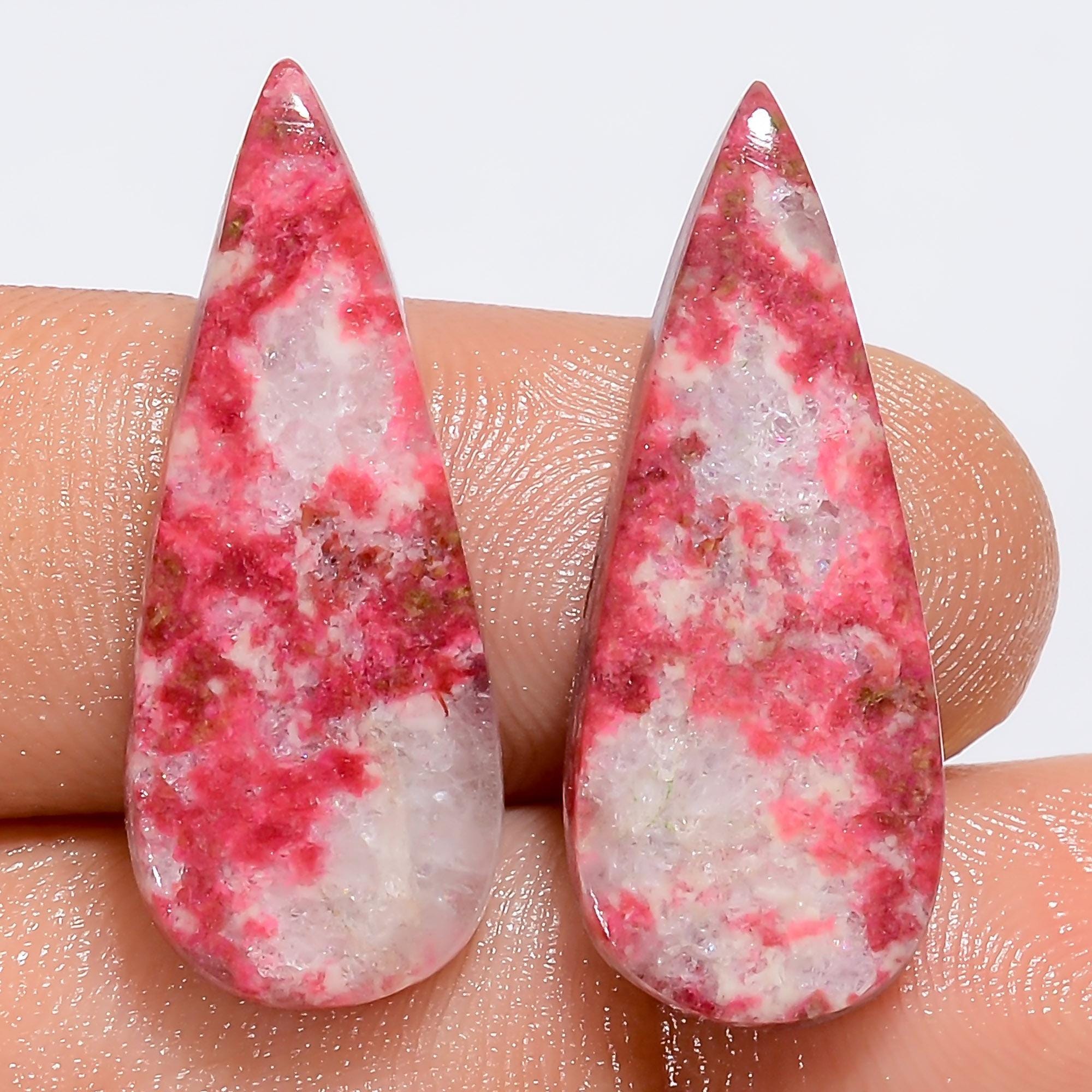 AAA Pink Thulite Cabochon Pair, Natural Gemstone for Jewelry Crafts - image 3