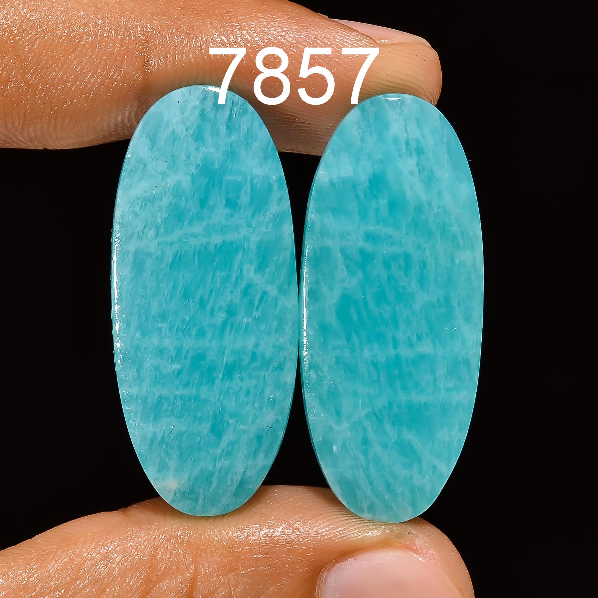 Rare Natural Amazonite Cabochon Pair Matched Loose Gemstones for Handmade Jewelry Making Unique.