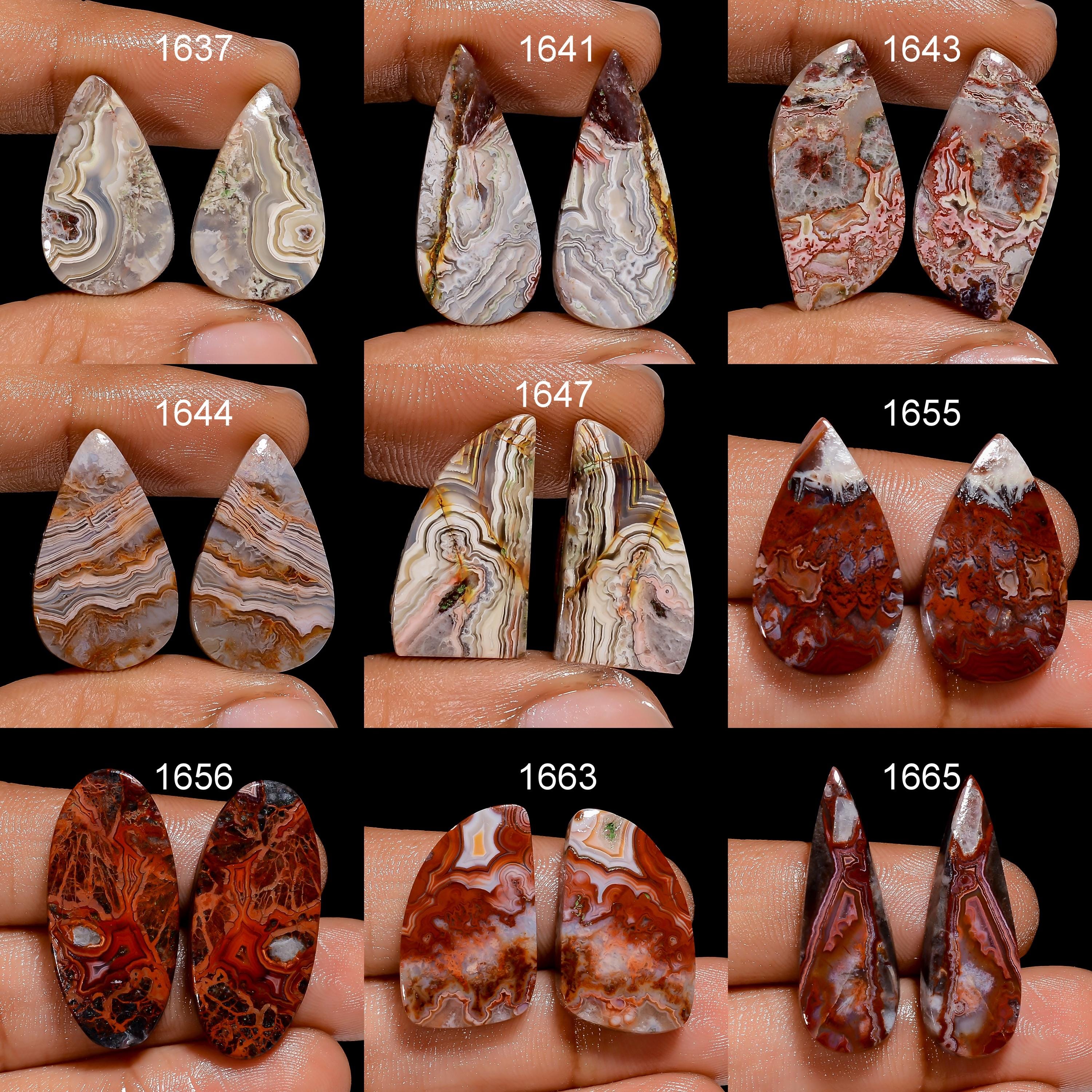 AAA Crazy Lace Agate Pair Cabochons, Matched Gemstone Earring Supplies - image 2