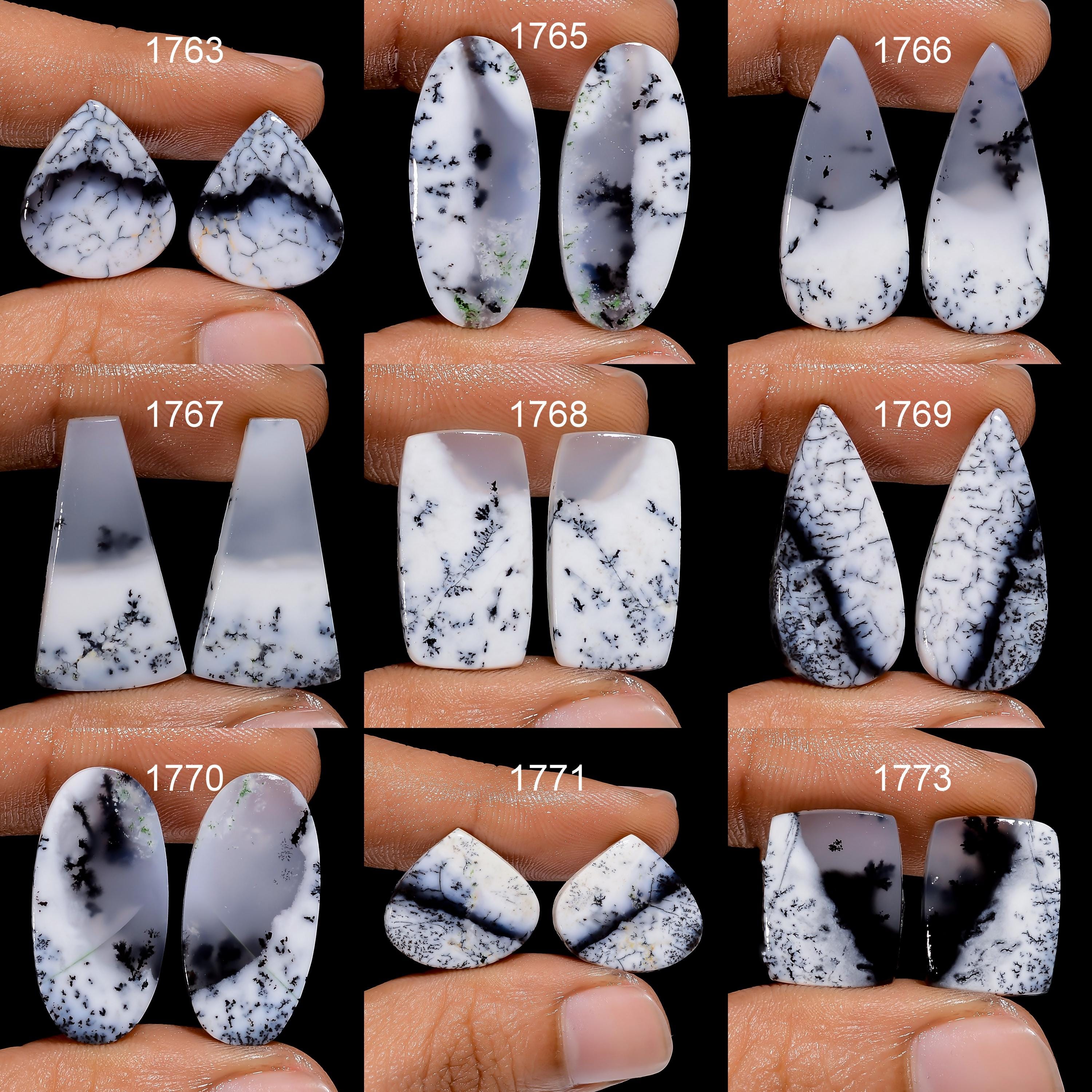 Natural Dendrite Opal Gemstone Matched Pair, Jewelry Making - image 2