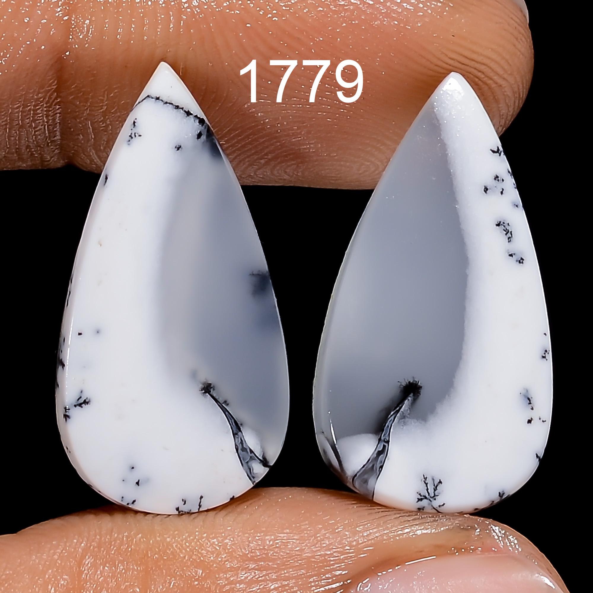 Natural Dendrite Opal Gemstone Matched Pair, Jewelry Making