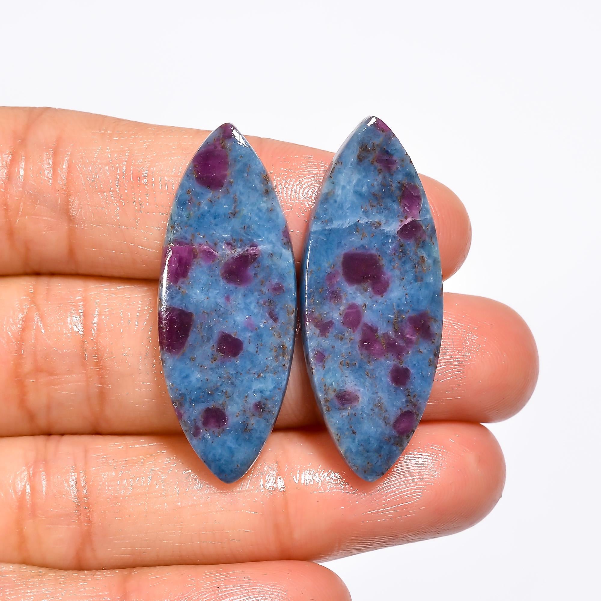 Natural Ruby Kyanite Cabochon Pair, Bulk Gemstone Supply - image 3