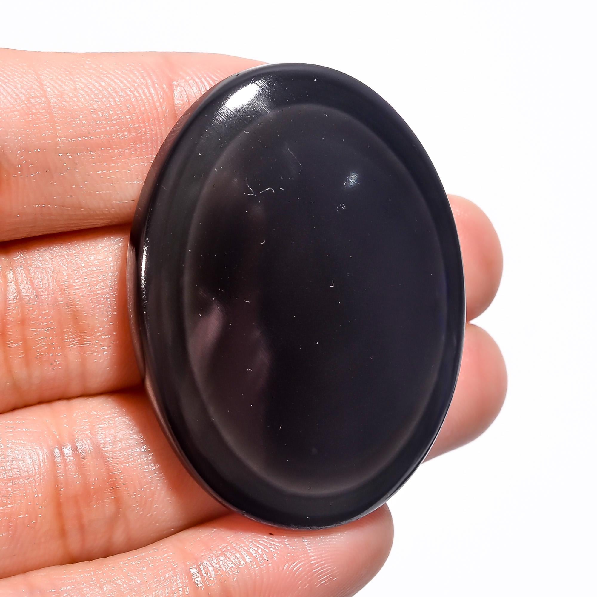 AAA Black Rainbow Eye Obsidian Cabochon: Oval Gemstone Healing Crystal - image 2