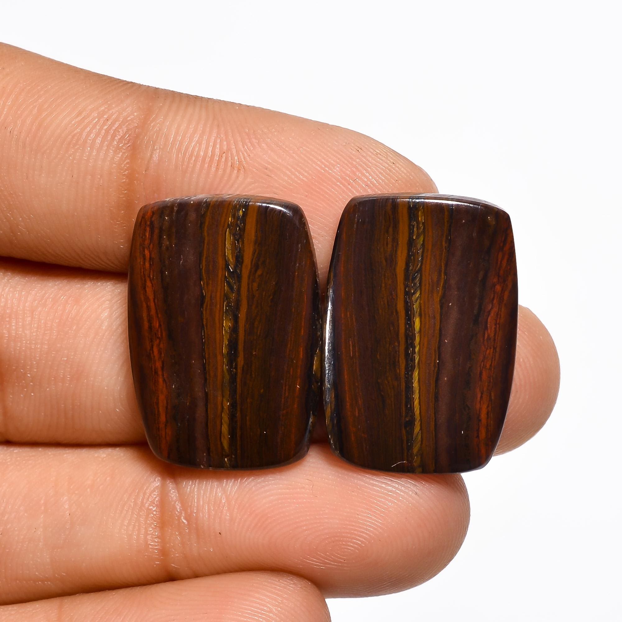 Oval Iron Tiger Eye Gemstone Pair, AAA Quality Cabochons - image 2