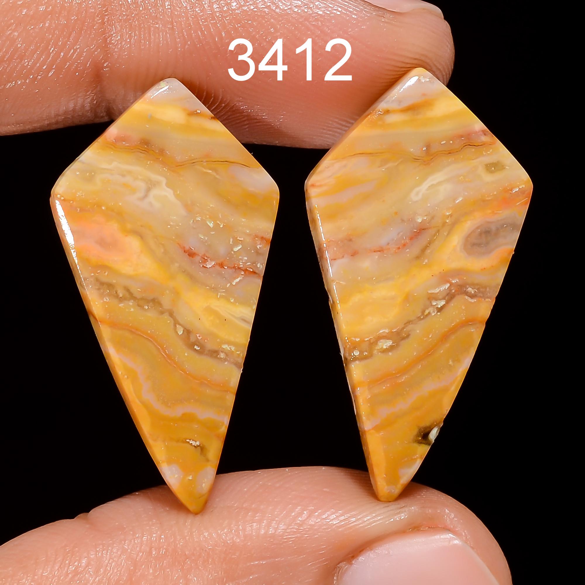 AAA Yellow Lace Agate Cabochon Pair: Matched Gemstone Earring Supplies - image 2
