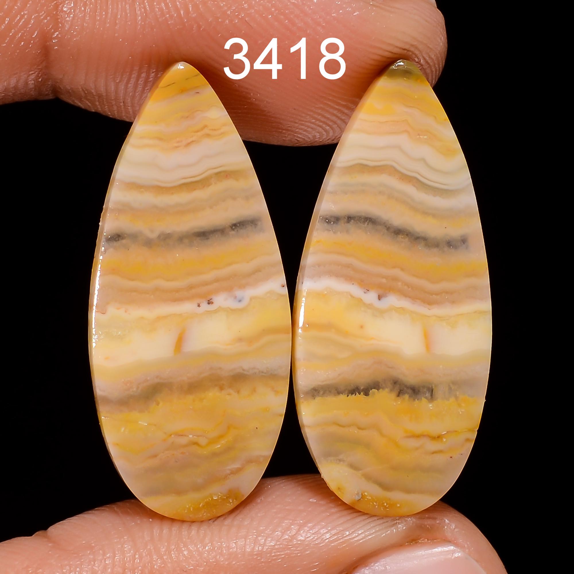 AAA Yellow Lace Agate Cabochon Pair: Matched Gemstone Earring Supplies - image 7