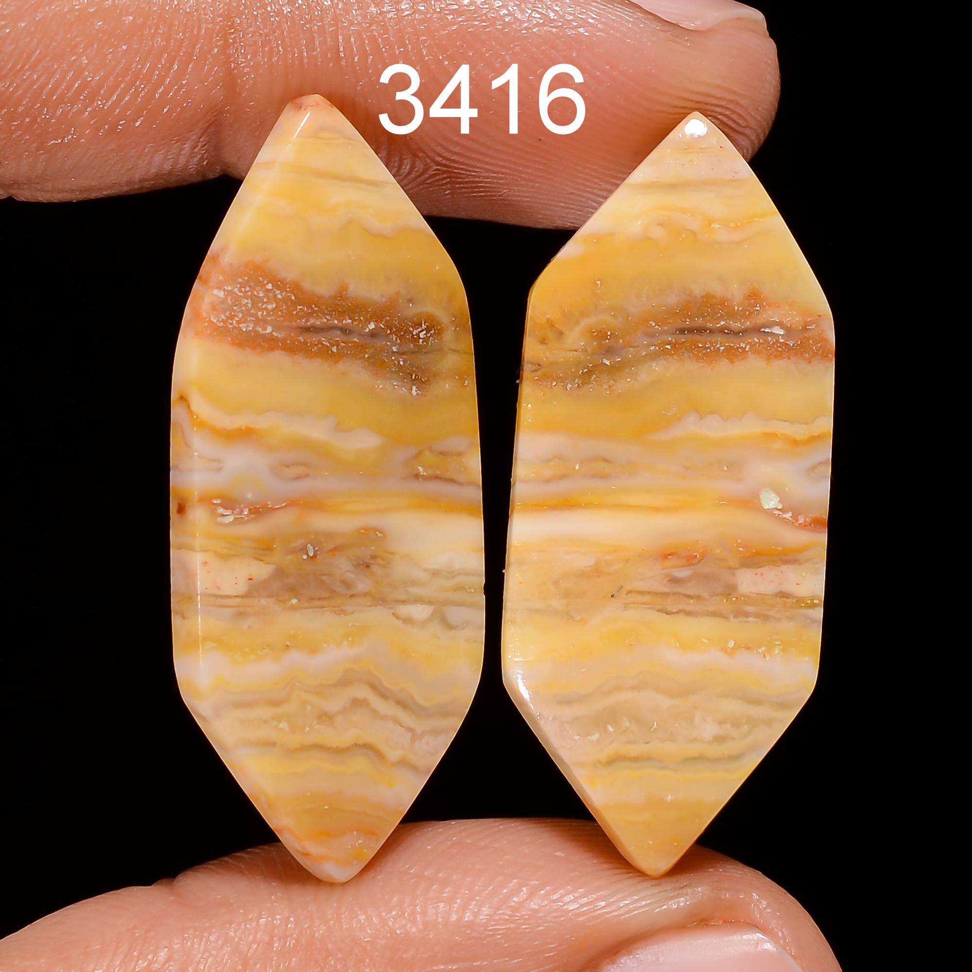 AAA Yellow Lace Agate Cabochon Pair: Matched Gemstone Earring Supplies - image 5