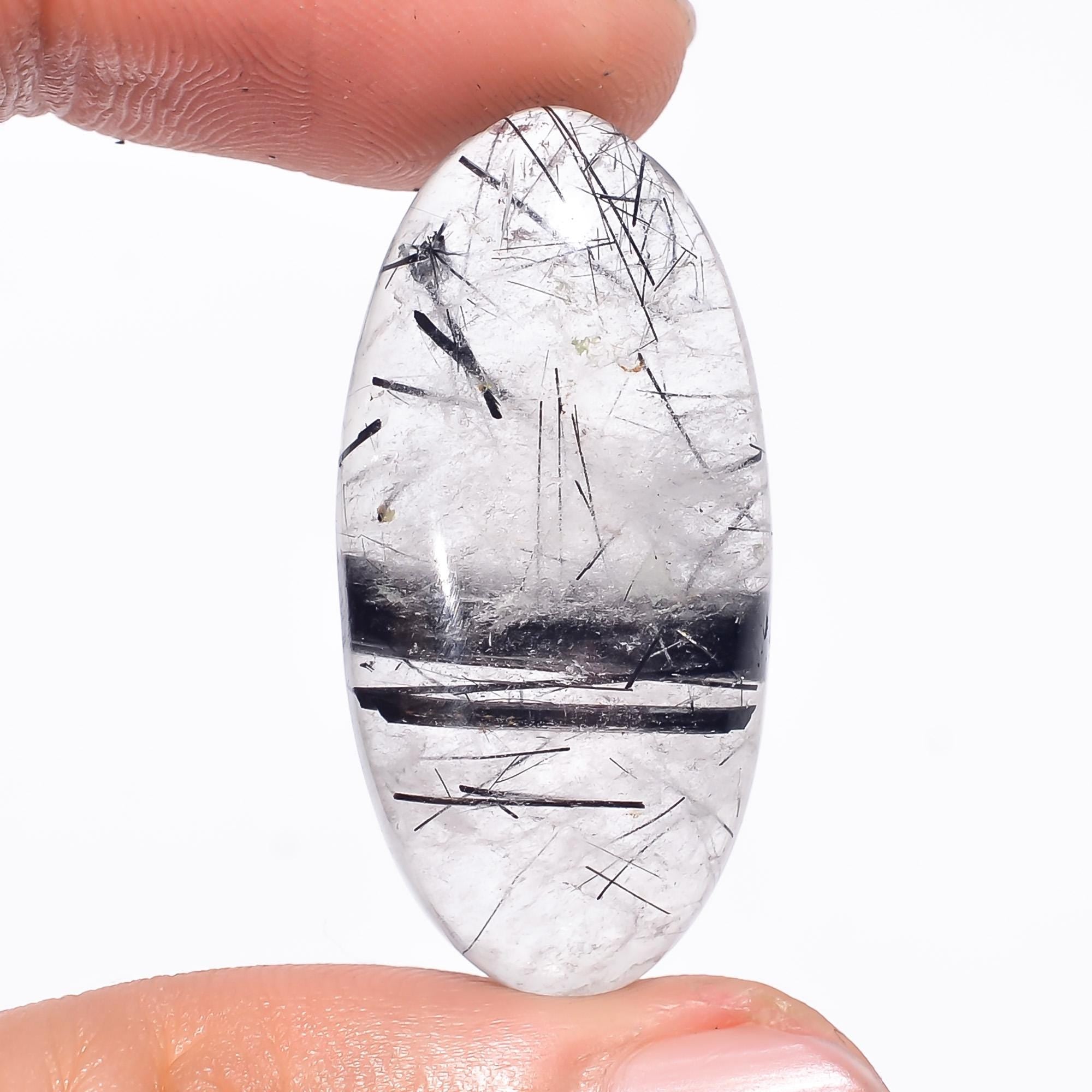 AAA Black Rutile Quartz Cabochon, Natural Loose Gemstone - image 3