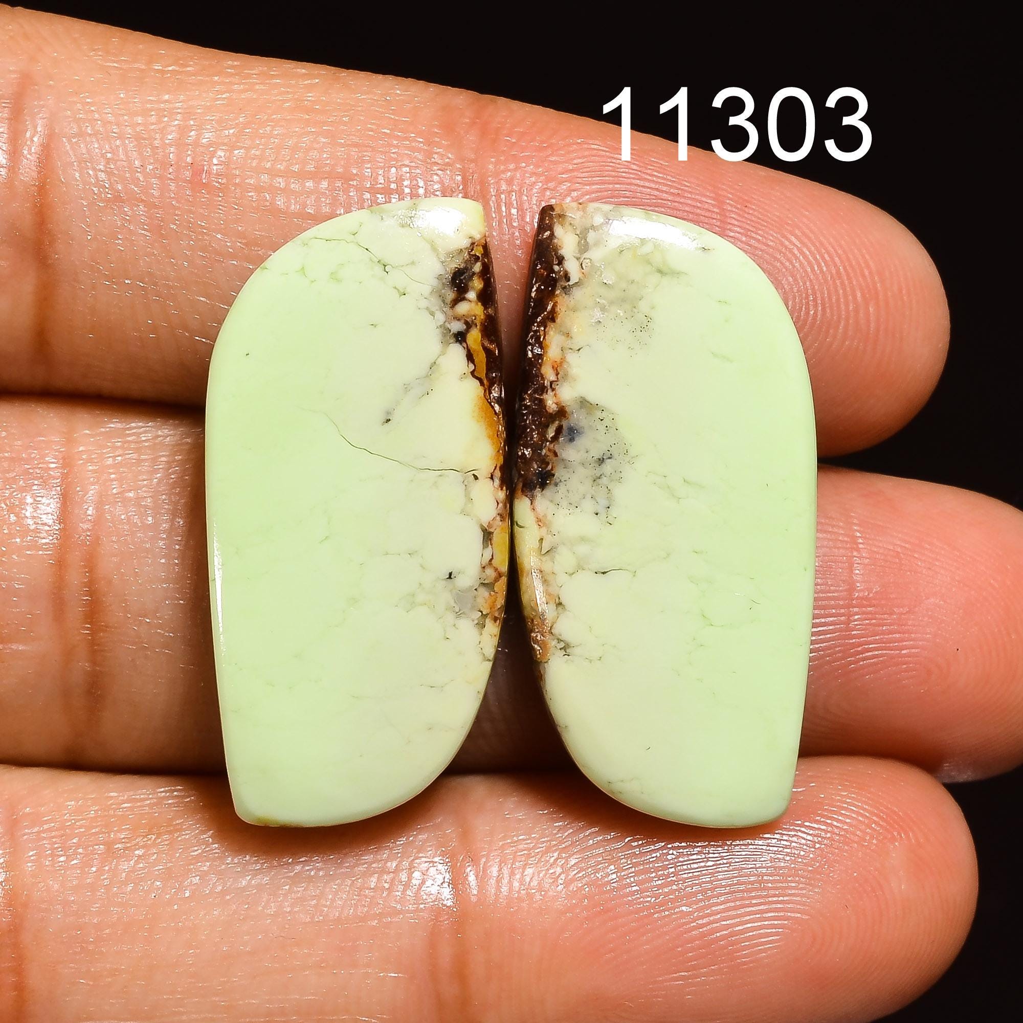 Natural Lemon Chrysoprase Gemstone Cabochon Pair, AAA Quality, Jewelry Making - image 3