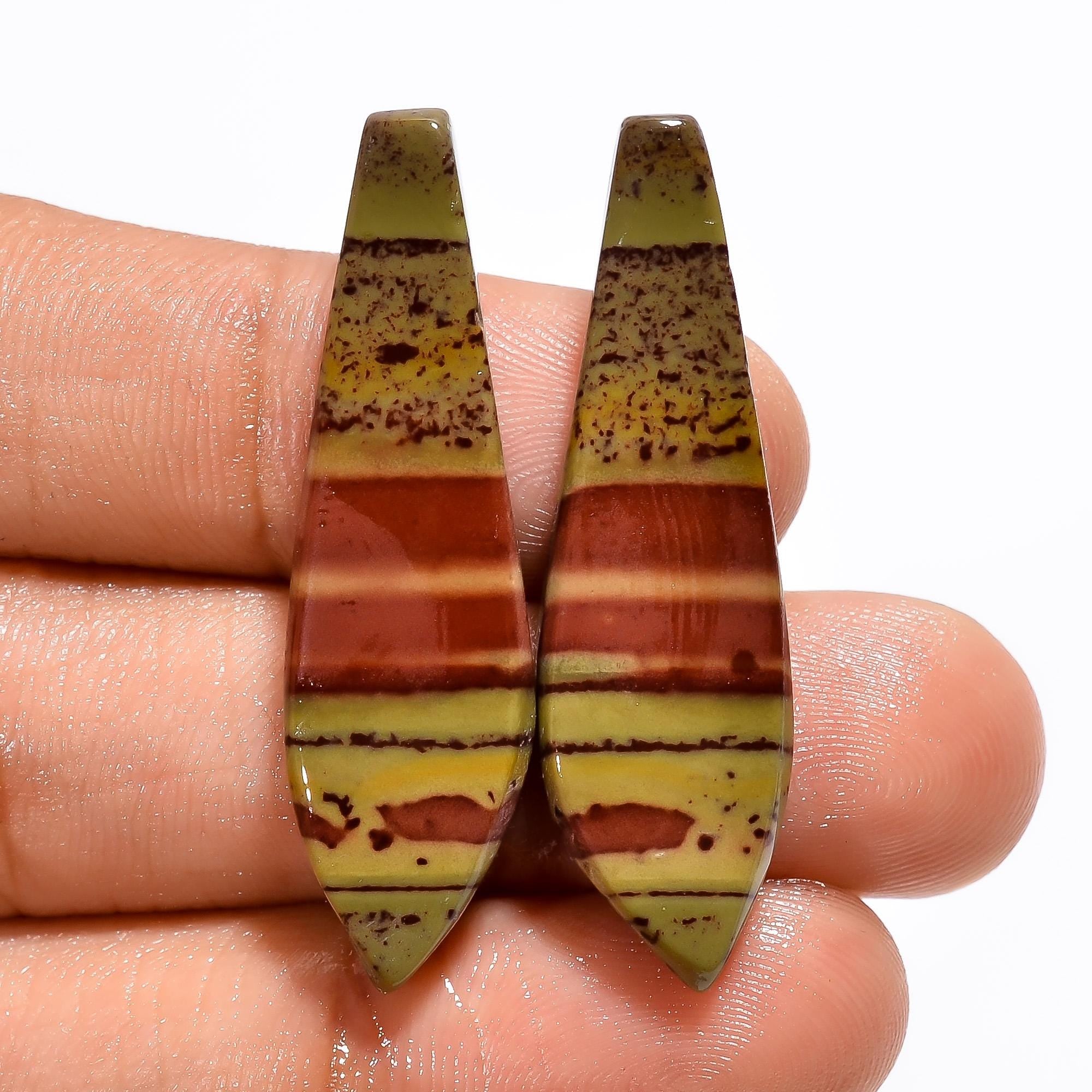 Picture Jasper Cabochon Pair, Fancy Gemstone for Earring Jewelry Making - image 3