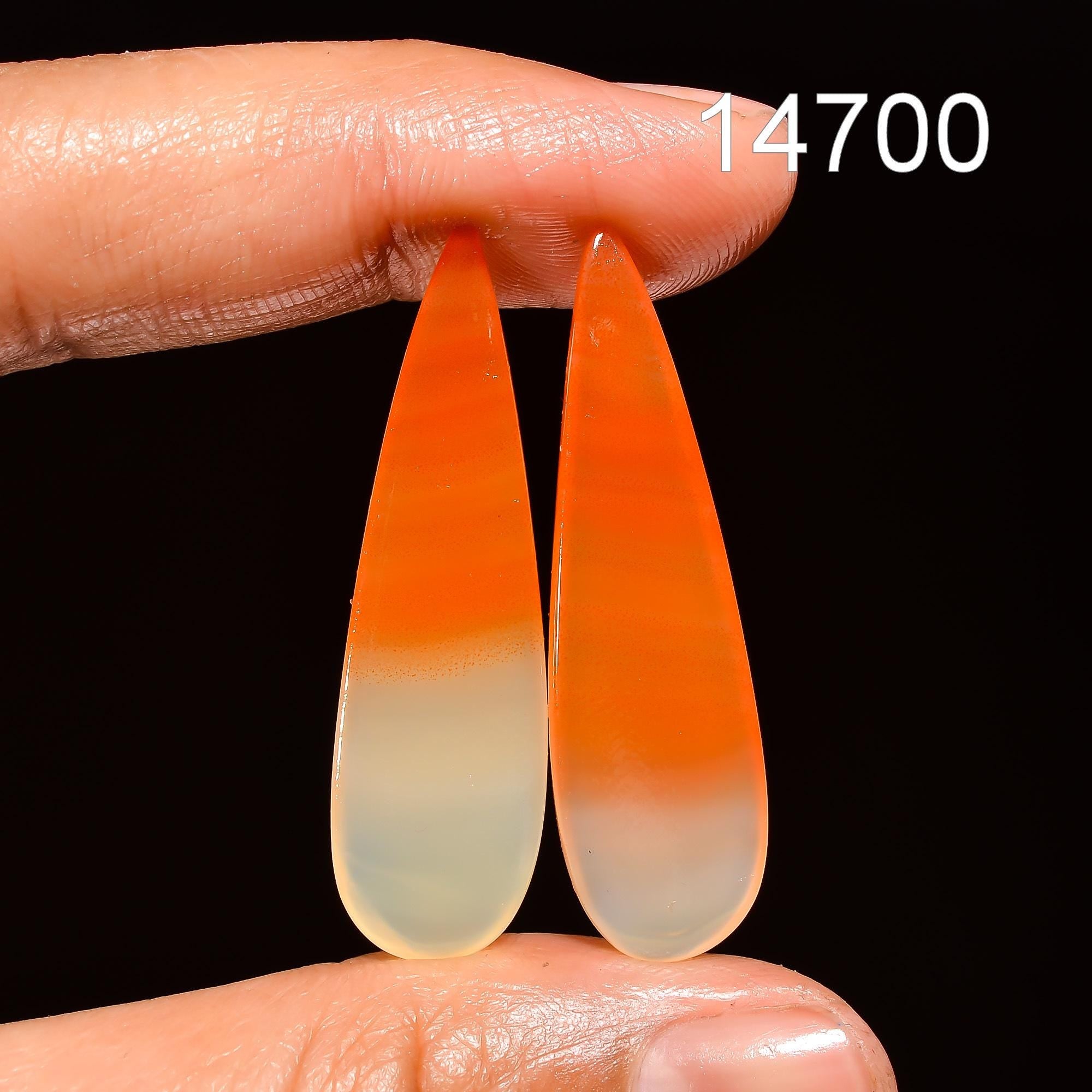 Orange Botswana Agate Gemstone Pair, Pear Cabochons - image 6
