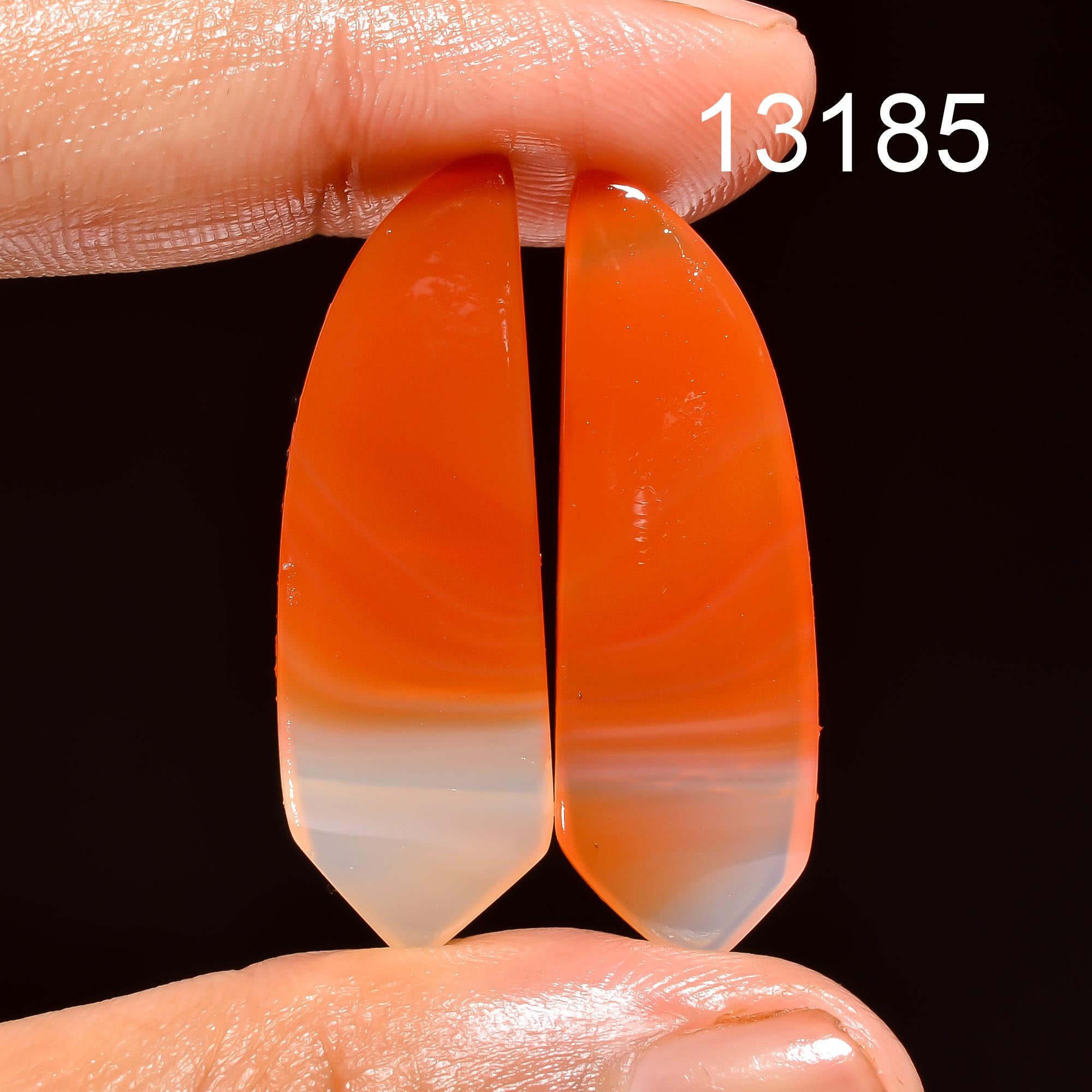 Orange Botswana Agate Gemstone Pair, Pear Cabochons - image 2