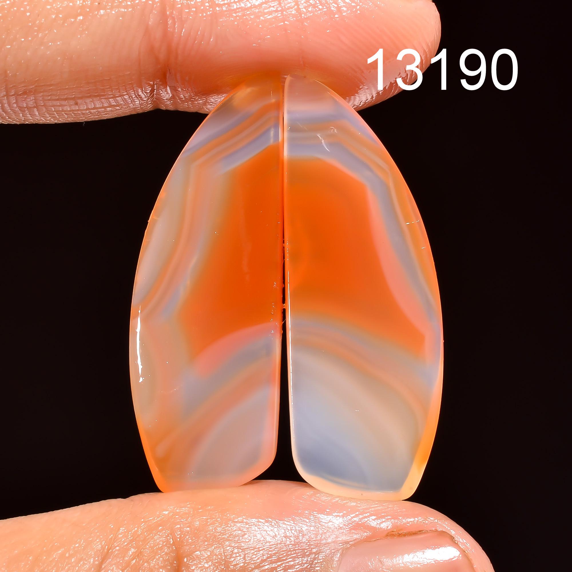 Orange Botswana Agate Gemstone Pair, Pear Cabochons - image 4