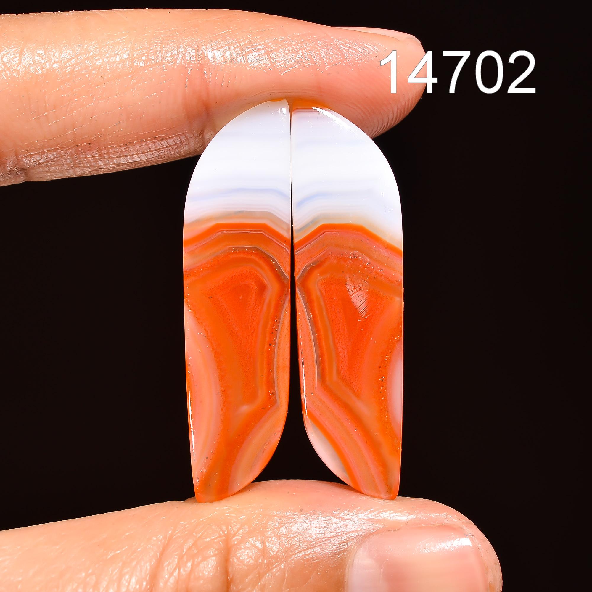 Orange Botswana Agate Gemstone Pair, Pear Cabochons - image 7