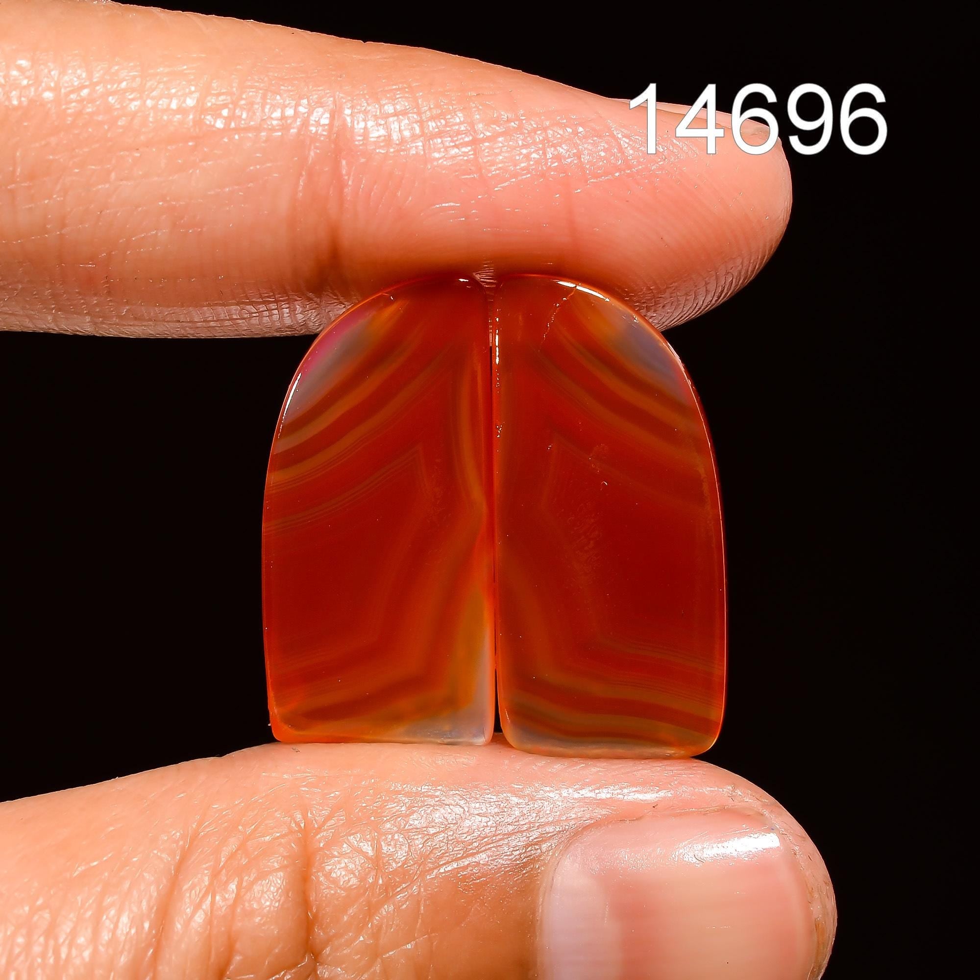 Orange Botswana Agate Gemstone Pair, Pear Cabochons - image 5