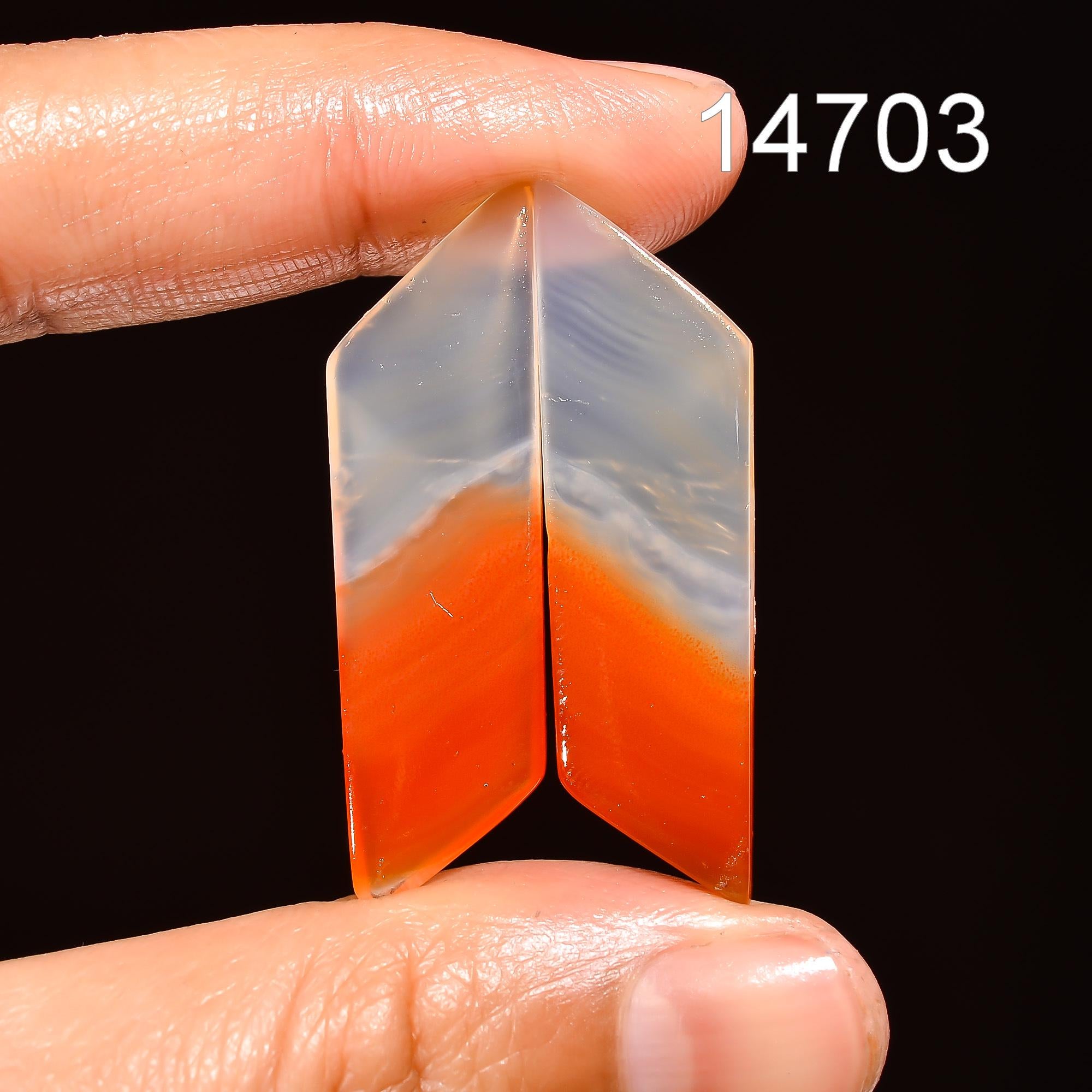 Orange Botswana Agate Gemstone Pair, Pear Cabochons - image 8