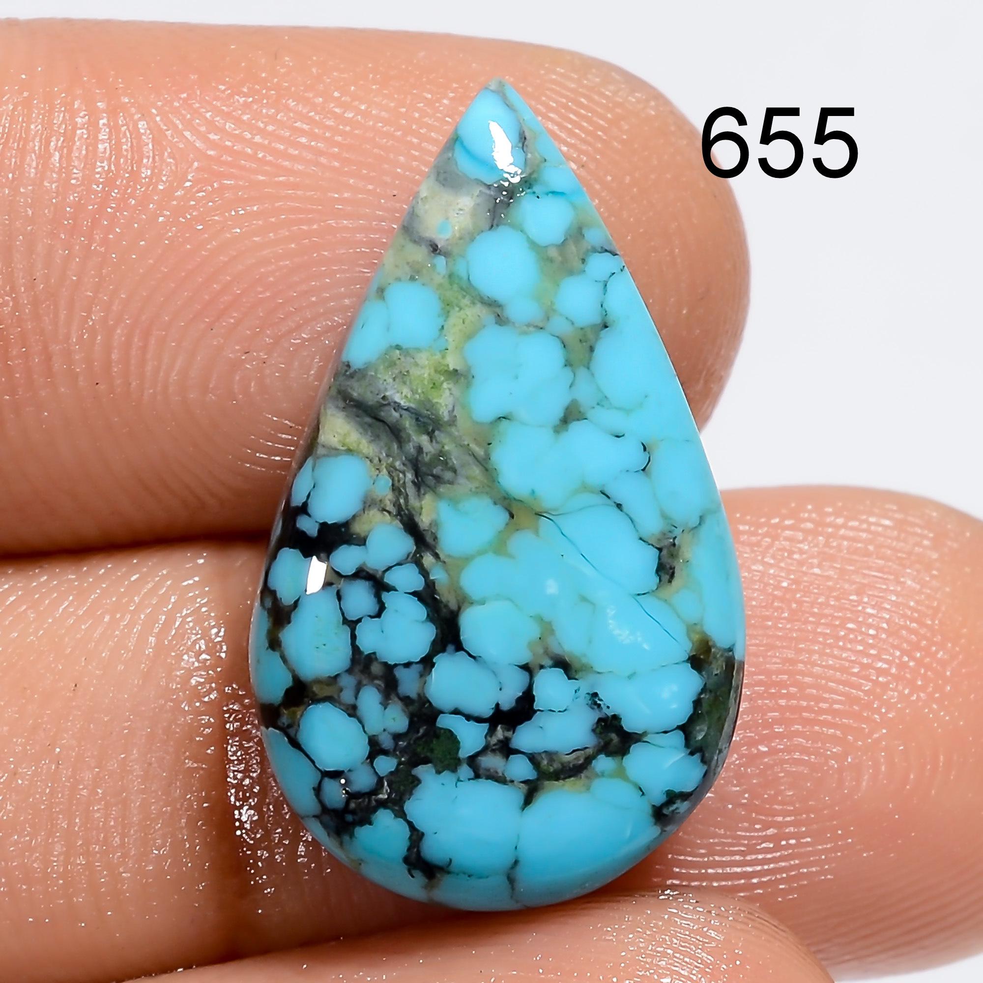 AAA Tibetan Turquoise Gemstone Cabochon, Pear Shape, 9 Cts - image 4