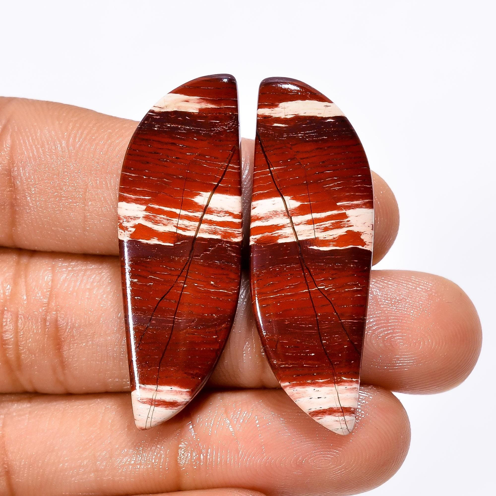Snakeskin Jasper Cabochon Pair: Natural Gemstone for Jewelry Making (23X13X3 mm, 28.5 Cts - image 3