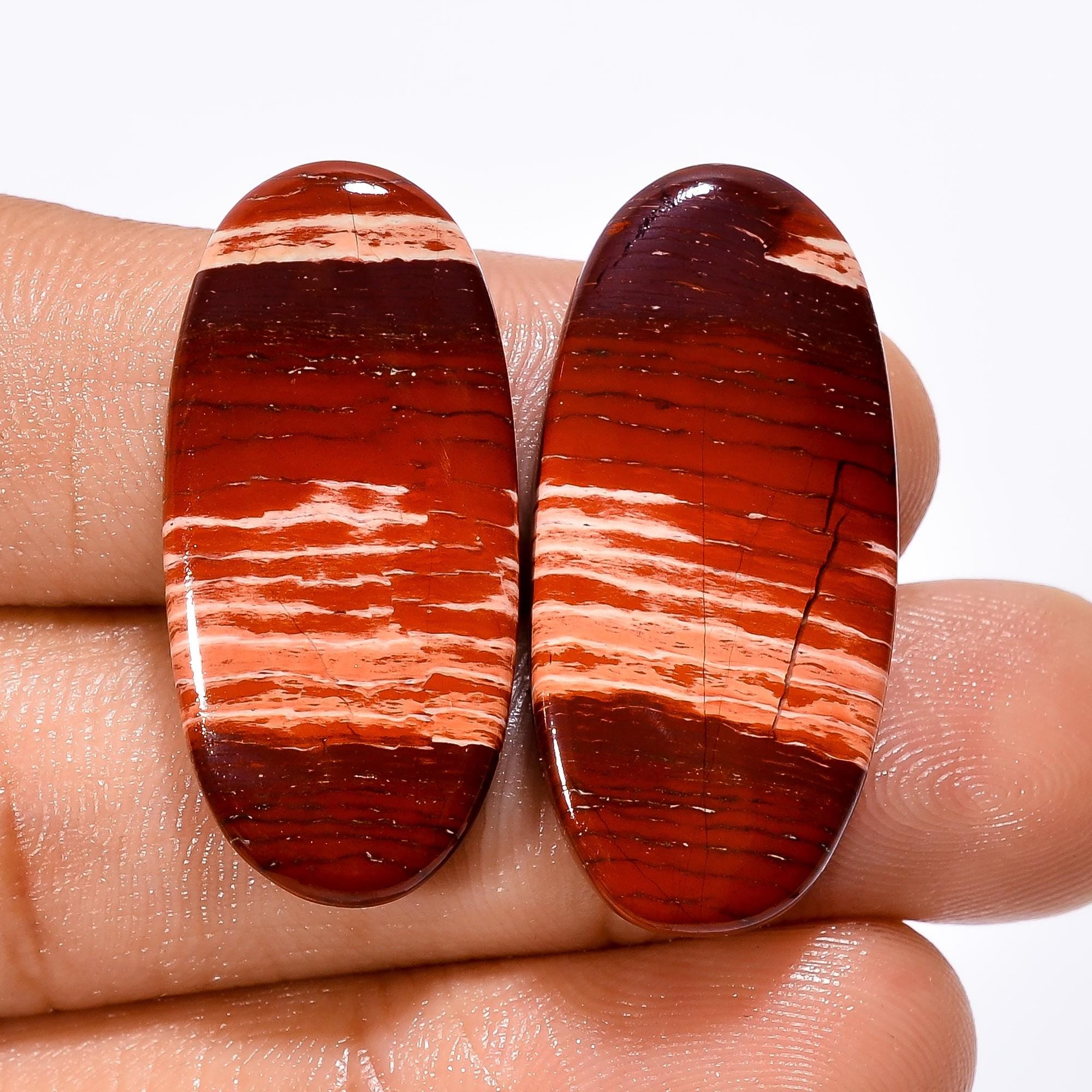 Snakeskin Jasper Cabochon Pair: Natural Gemstone for Jewelry Making (23X13X3 mm, 28.5 Cts - image 4