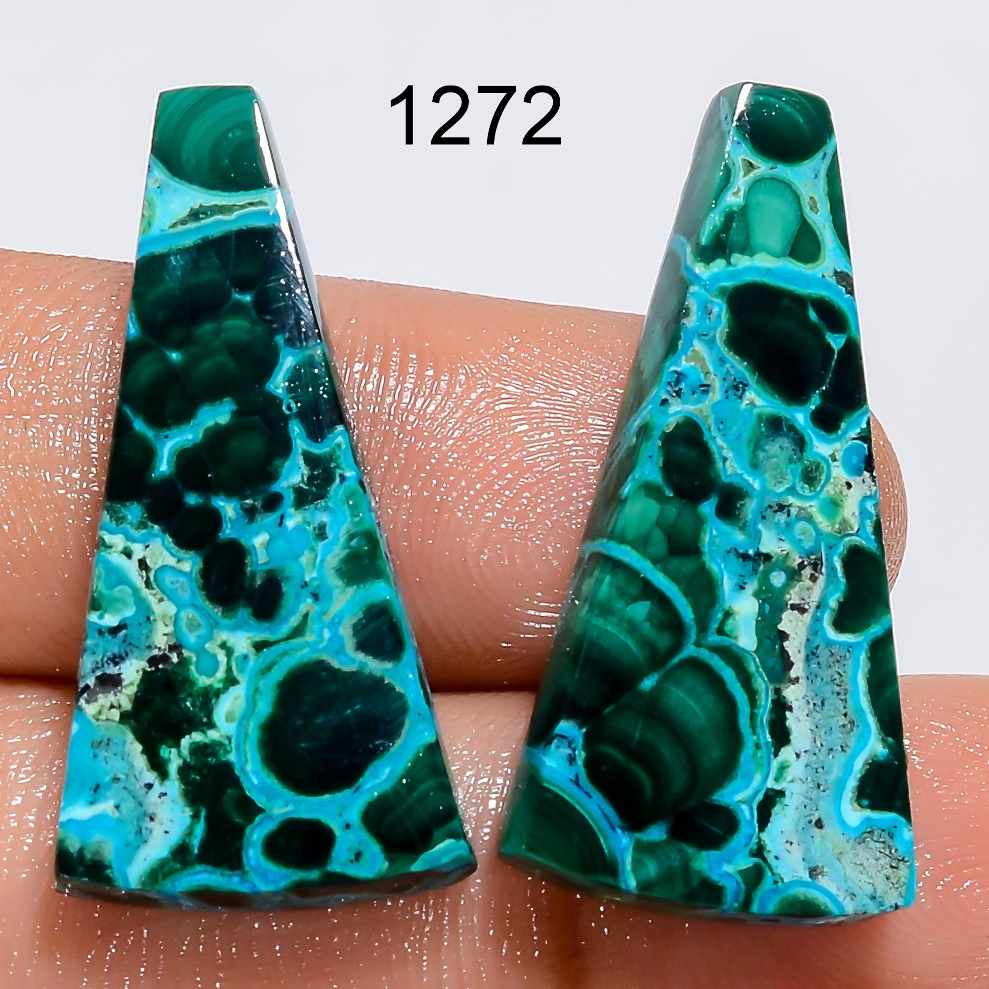 Malachite Chrysocolla Gemstone Pair, African AAA Grade, Mixed Shape - image 2