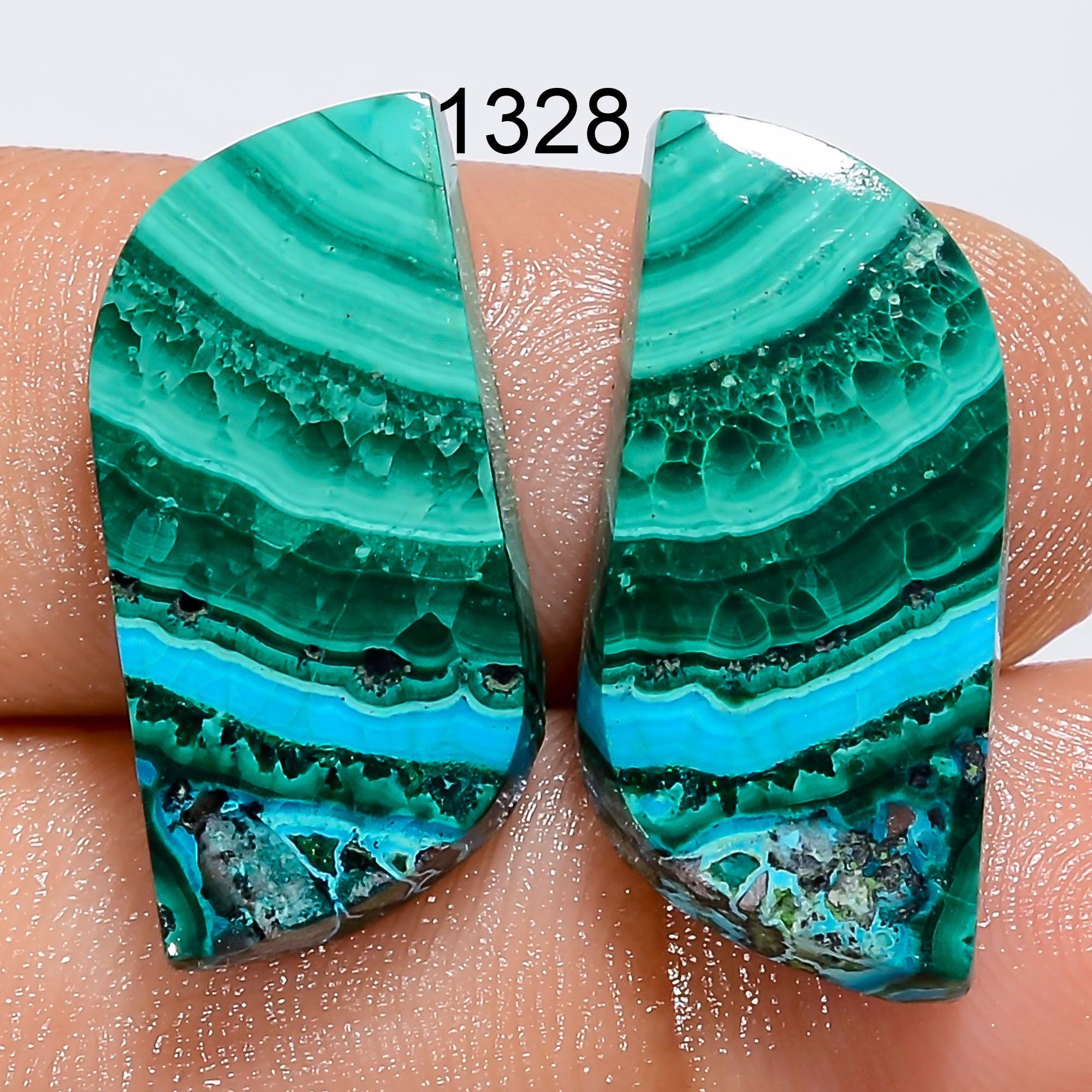 Malachite Chrysocolla Gemstone Pair, African AAA Grade, Mixed Shape - image 5